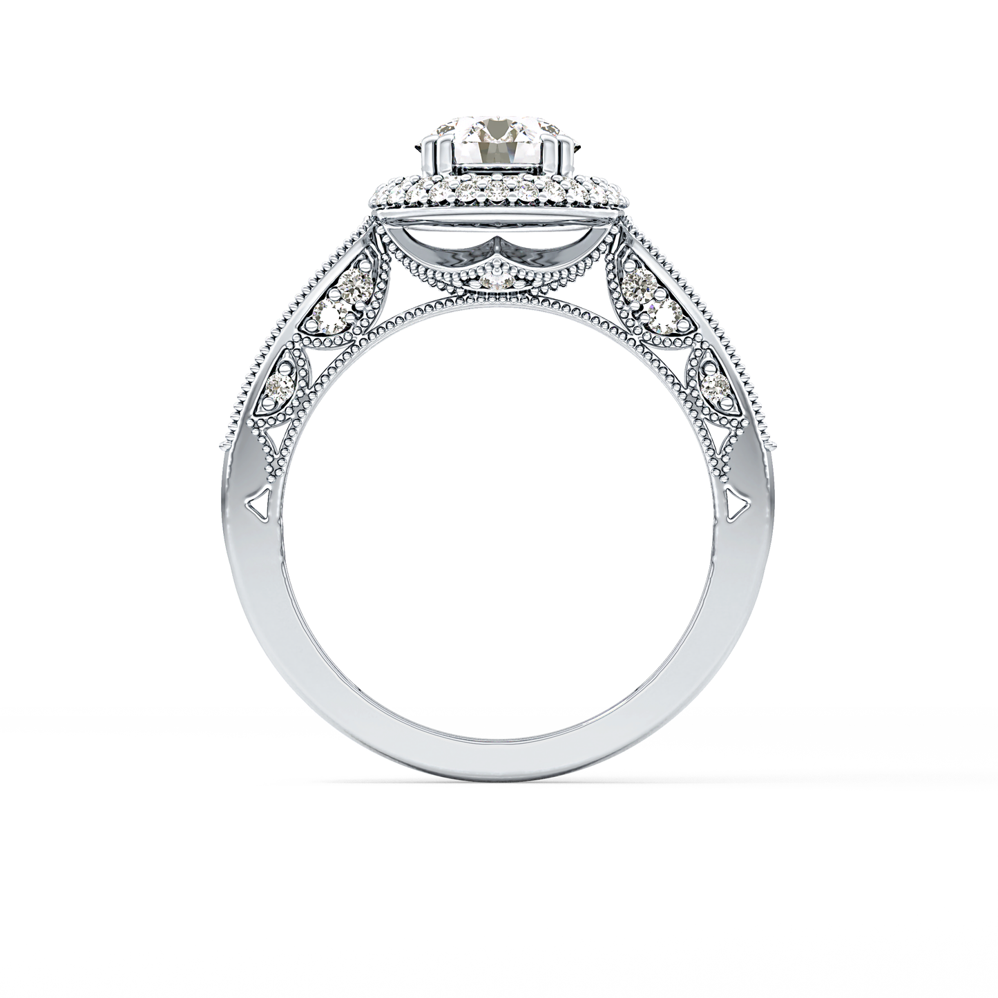 Round Cut 1.05 Carat Moissanite Ring – Double Halo and Pave Setting in Gold