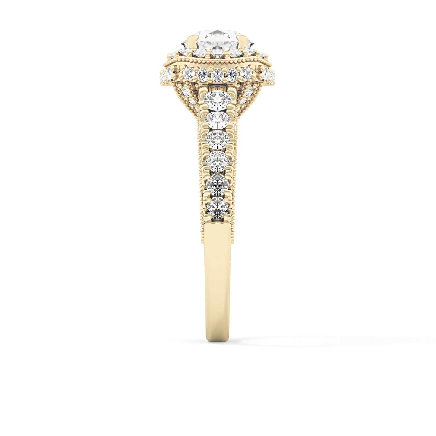 Round Cut 1.05 Carat Moissanite Ring – Halo and Pave Setting in Gold