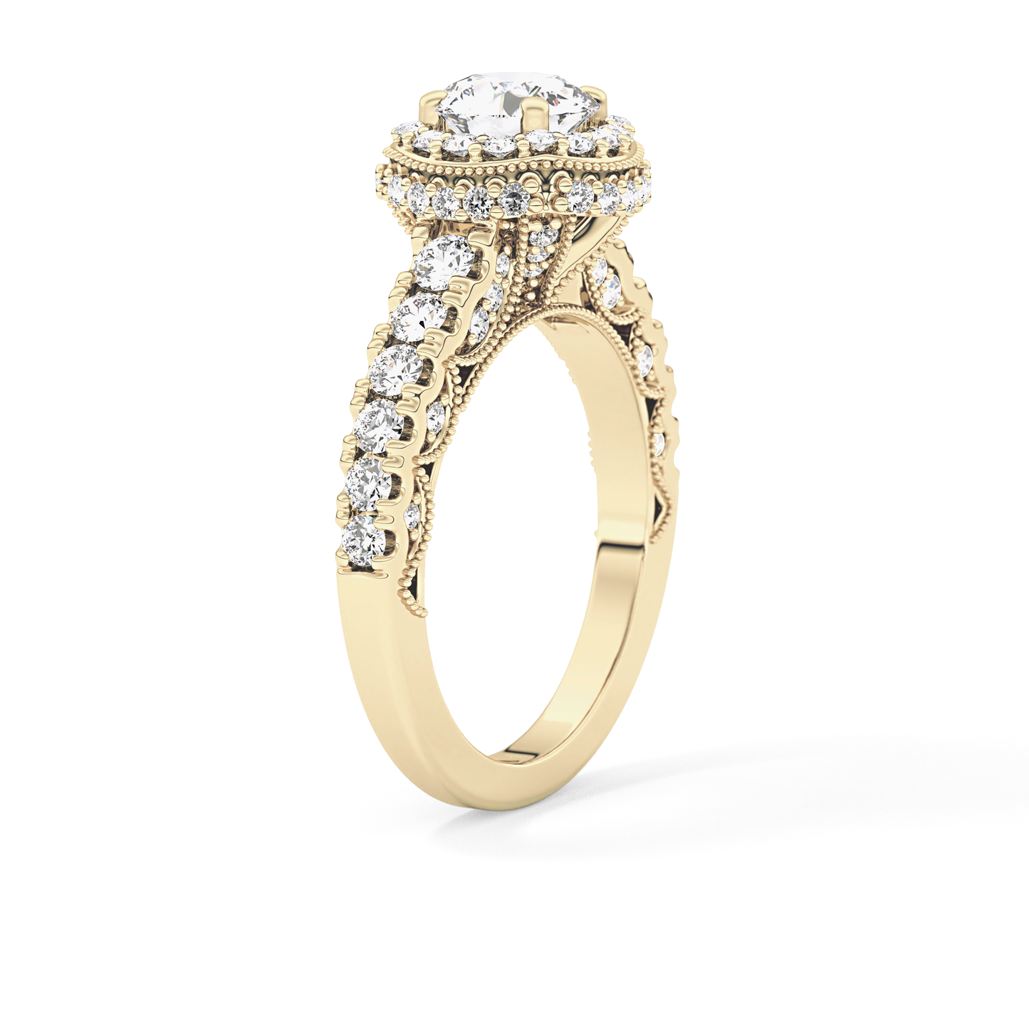 Round Cut 1.05 Carat Moissanite Ring – Halo and Pave Setting in Gold