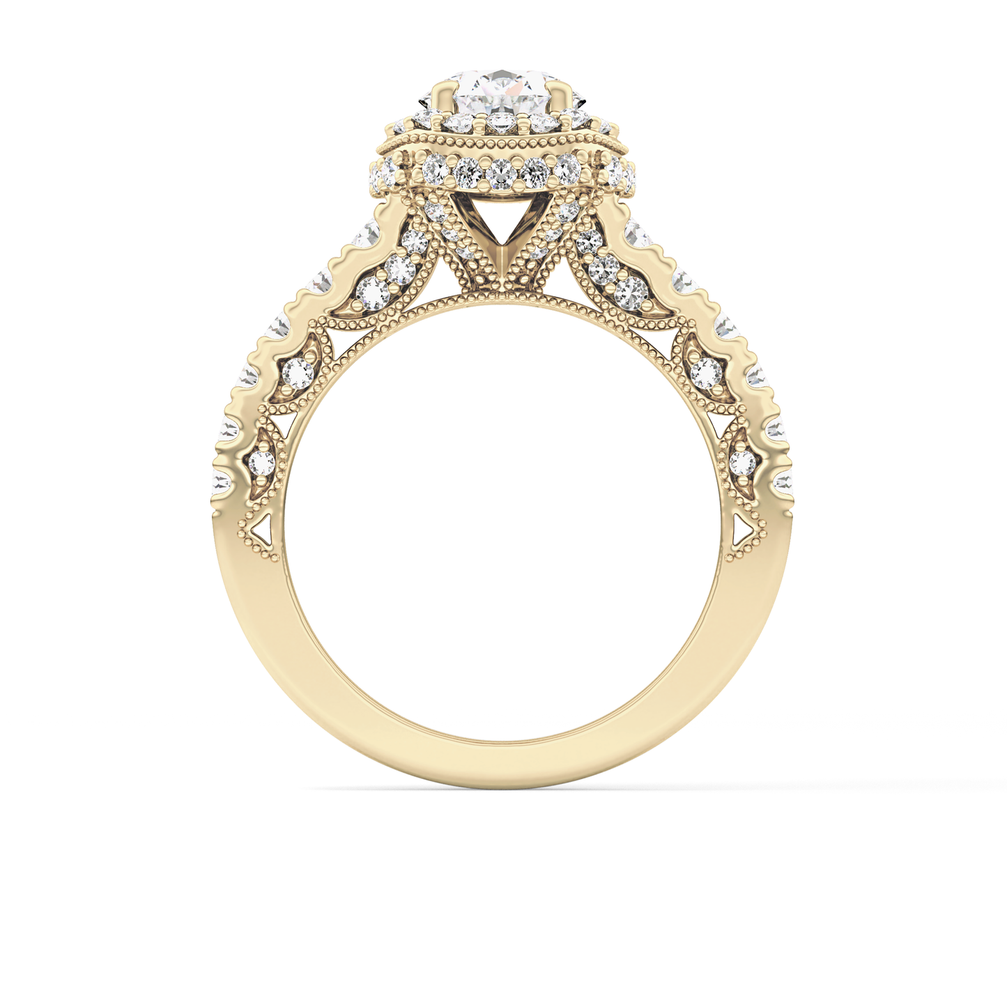 Round Cut 1.05 Carat Moissanite Ring – Halo and Pave Setting in Gold