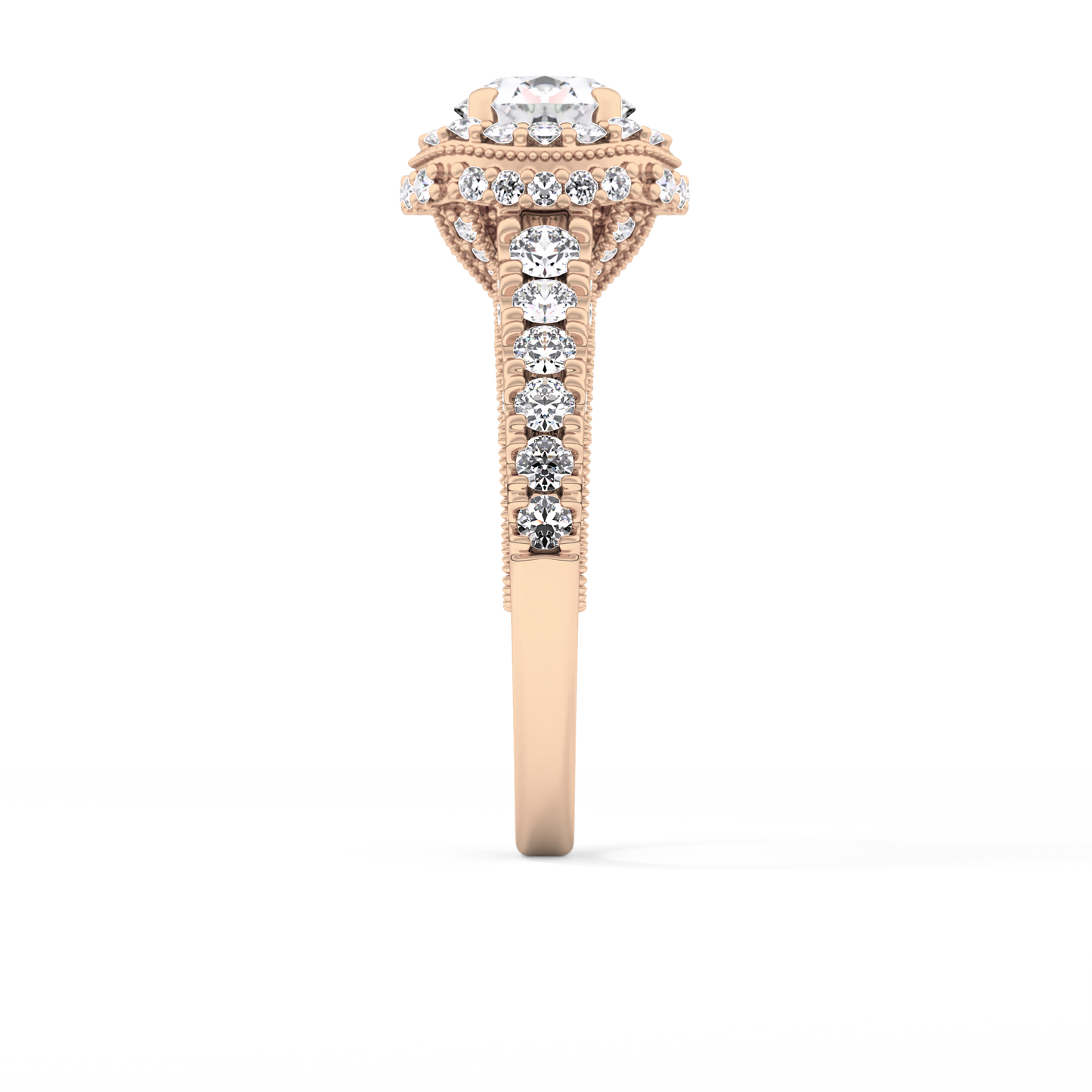 Round Cut 1.05 Carat Moissanite Ring – Halo and Pave Setting in Gold