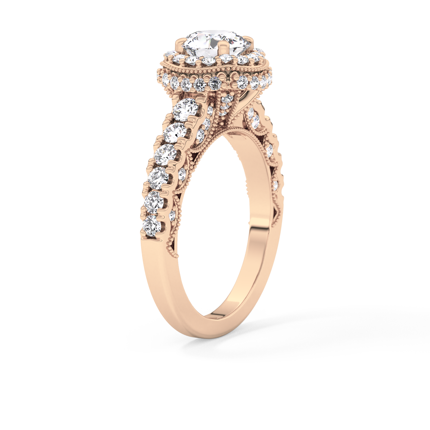 Round Cut 1.05 Carat Moissanite Ring – Halo and Pave Setting in Gold