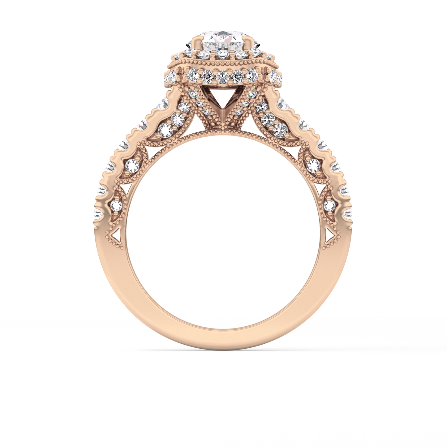 Round Cut 1.05 Carat Moissanite Ring – Halo and Pave Setting in Gold