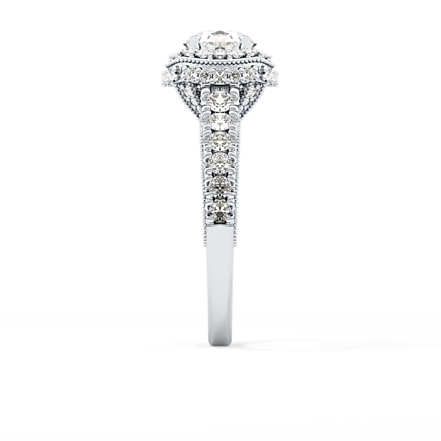 Round Cut 1.05 Carat Moissanite Ring – Halo and Pave Setting in Gold