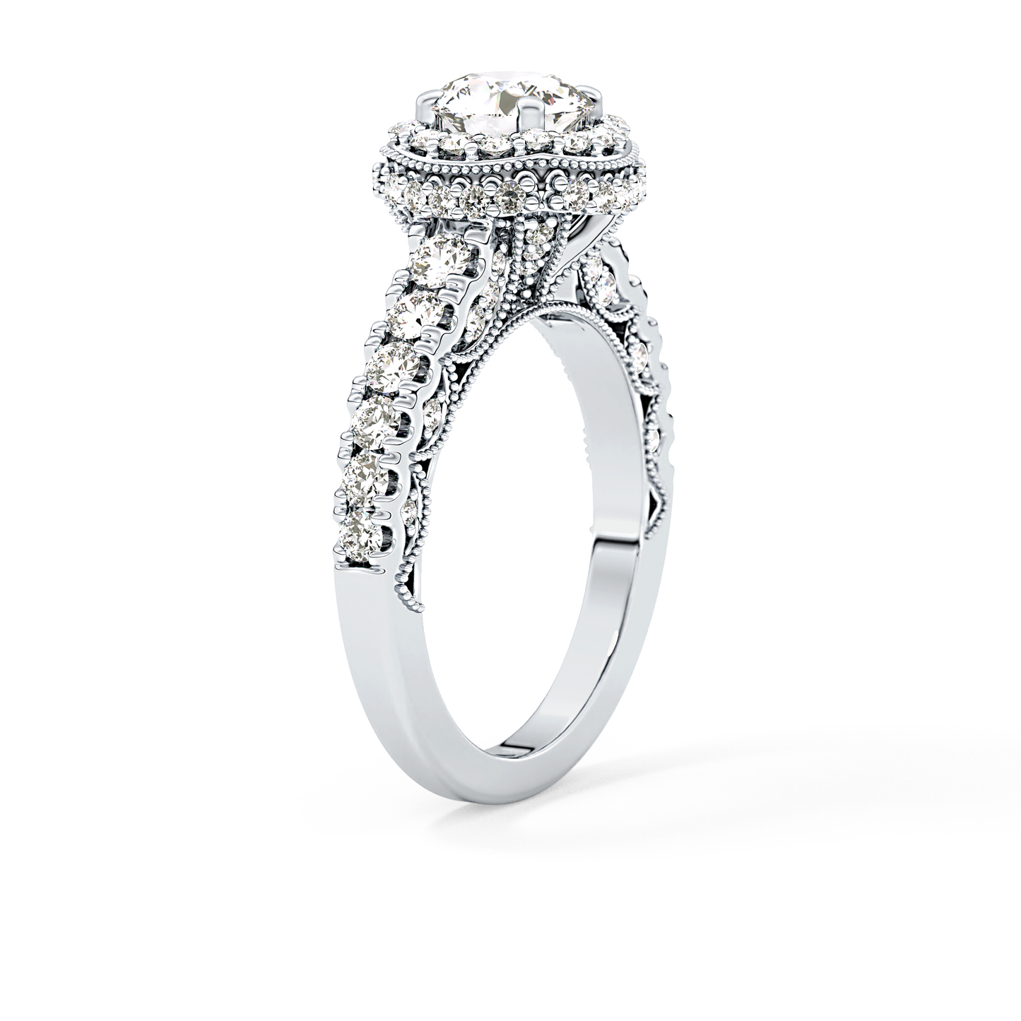 Round Cut 1.05 Carat Moissanite Ring – Halo and Pave Setting in Gold