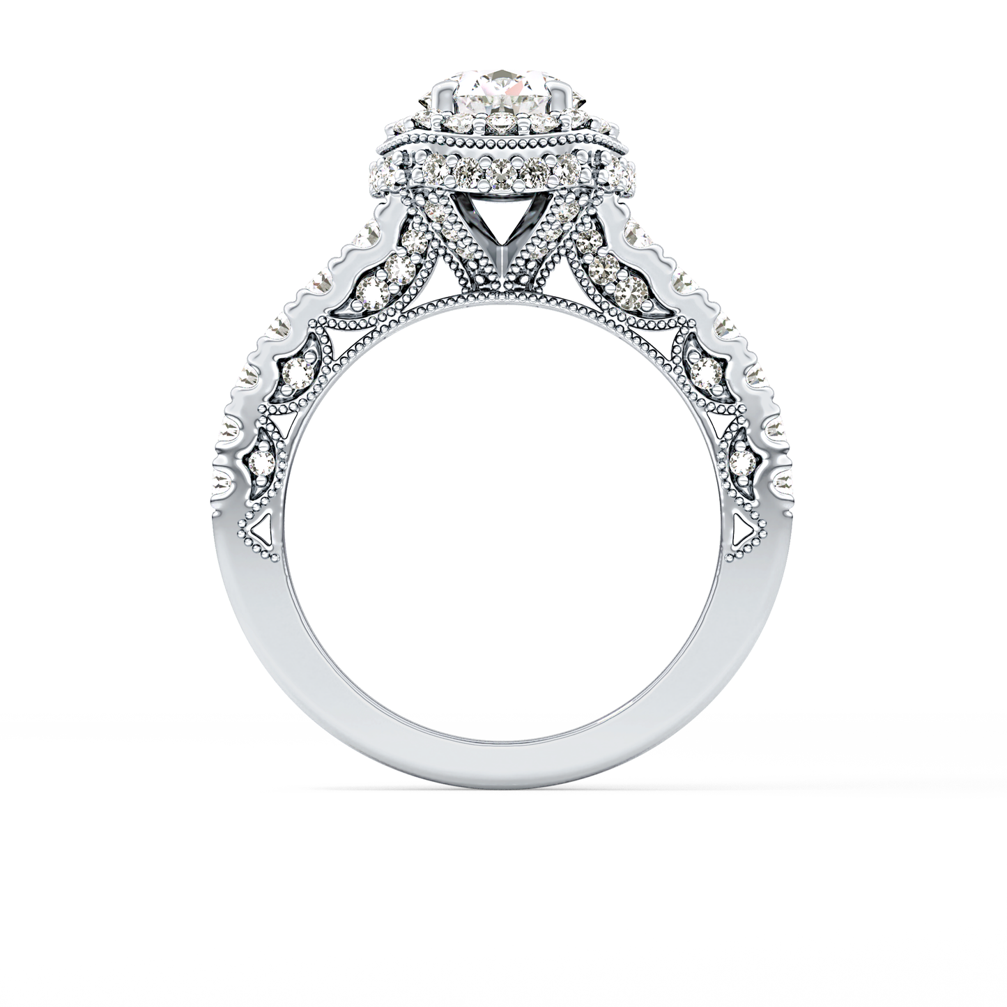 Round Cut 1.05 Carat Moissanite Ring – Halo and Pave Setting in Gold