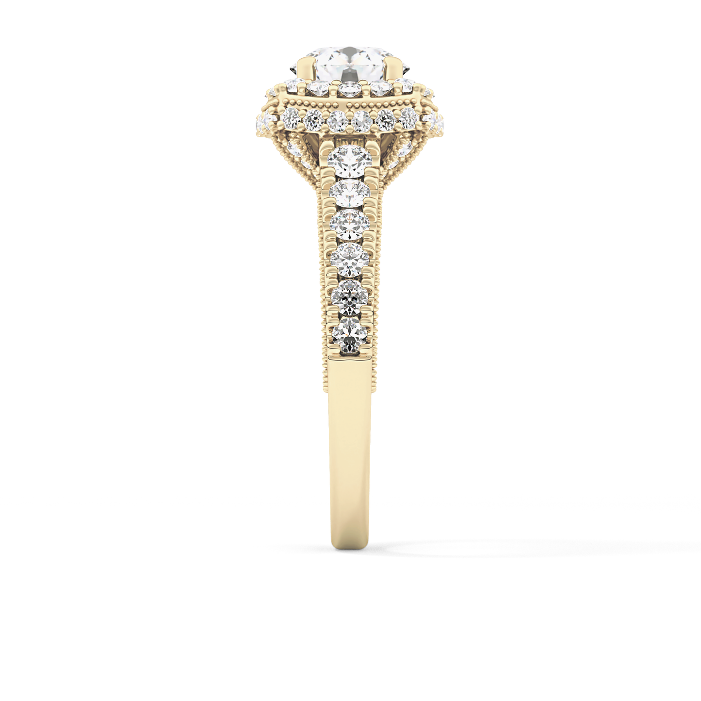 Round Cut 1.15 Carat Moissanite Ring – Halo and Pave Setting in Gold