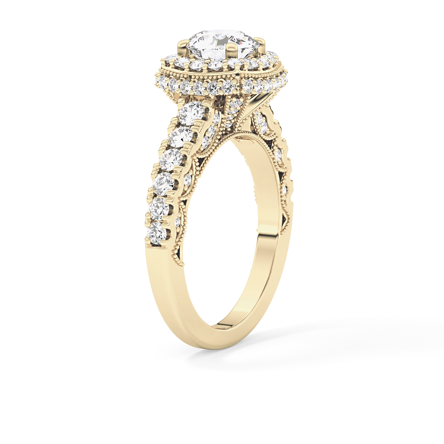 Round Cut 1.15 Carat Moissanite Ring – Halo and Pave Setting in Gold