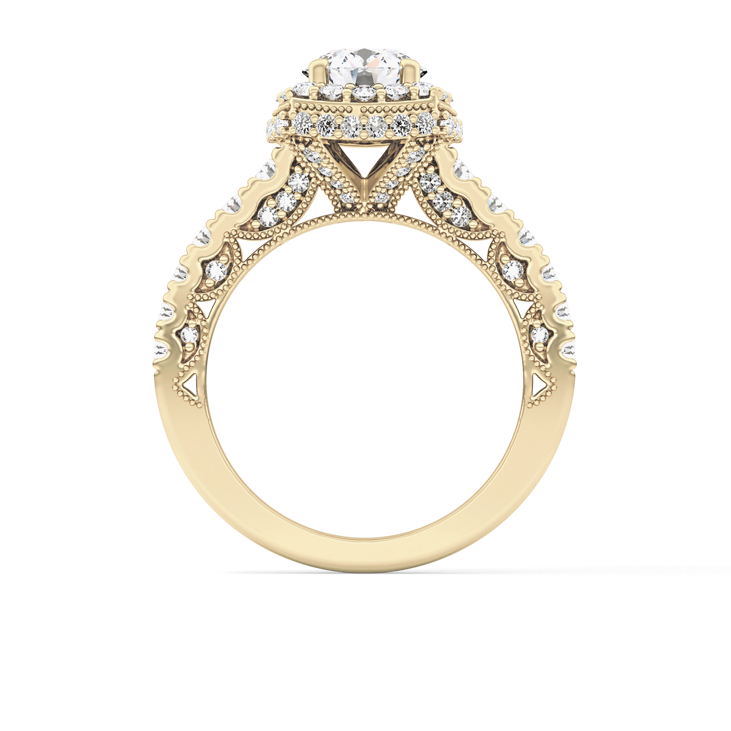 Round Cut 1.15 Carat Moissanite Ring – Halo and Pave Setting in Gold