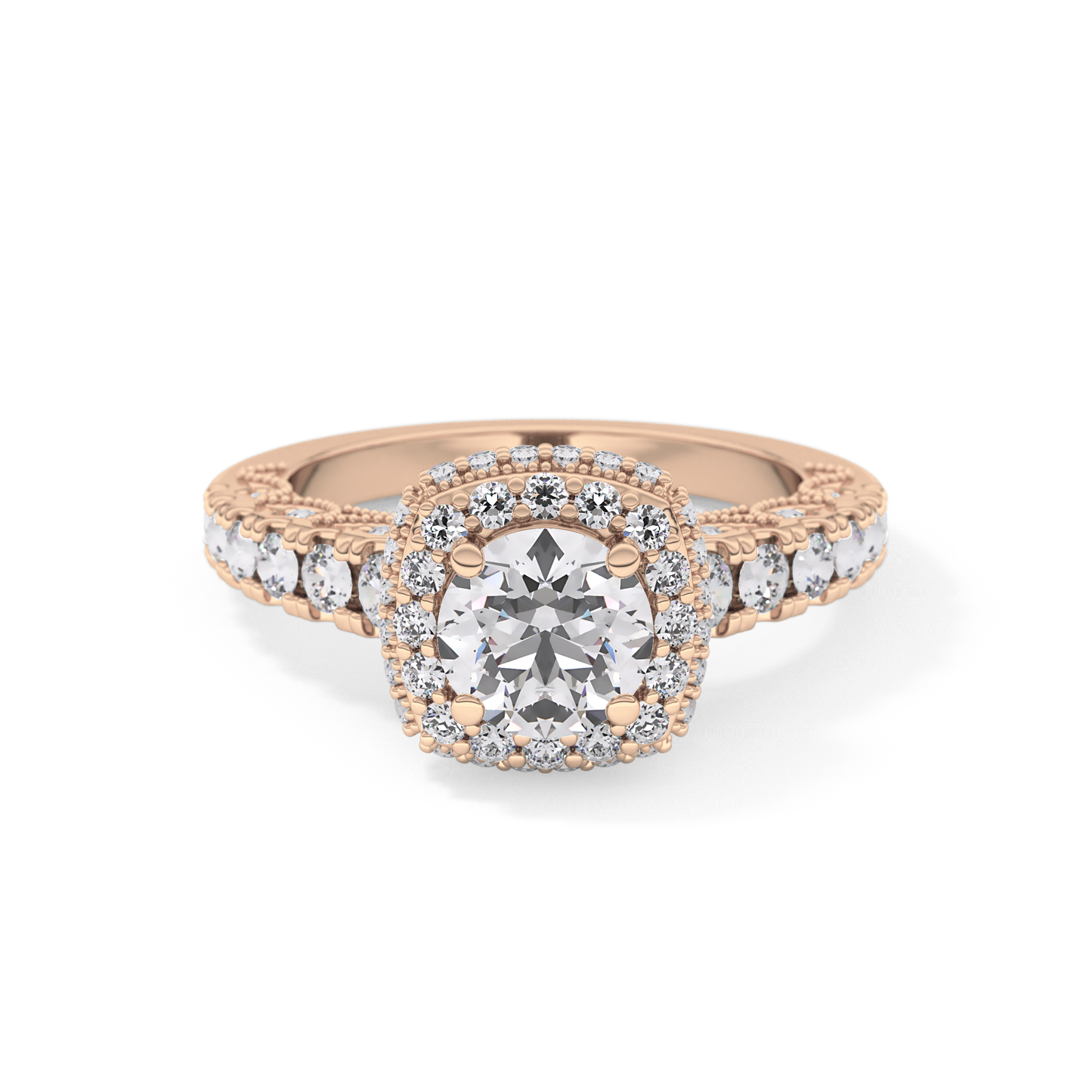 Round Cut 1.15 Carat Moissanite Ring – Halo and Pave Setting in Gold