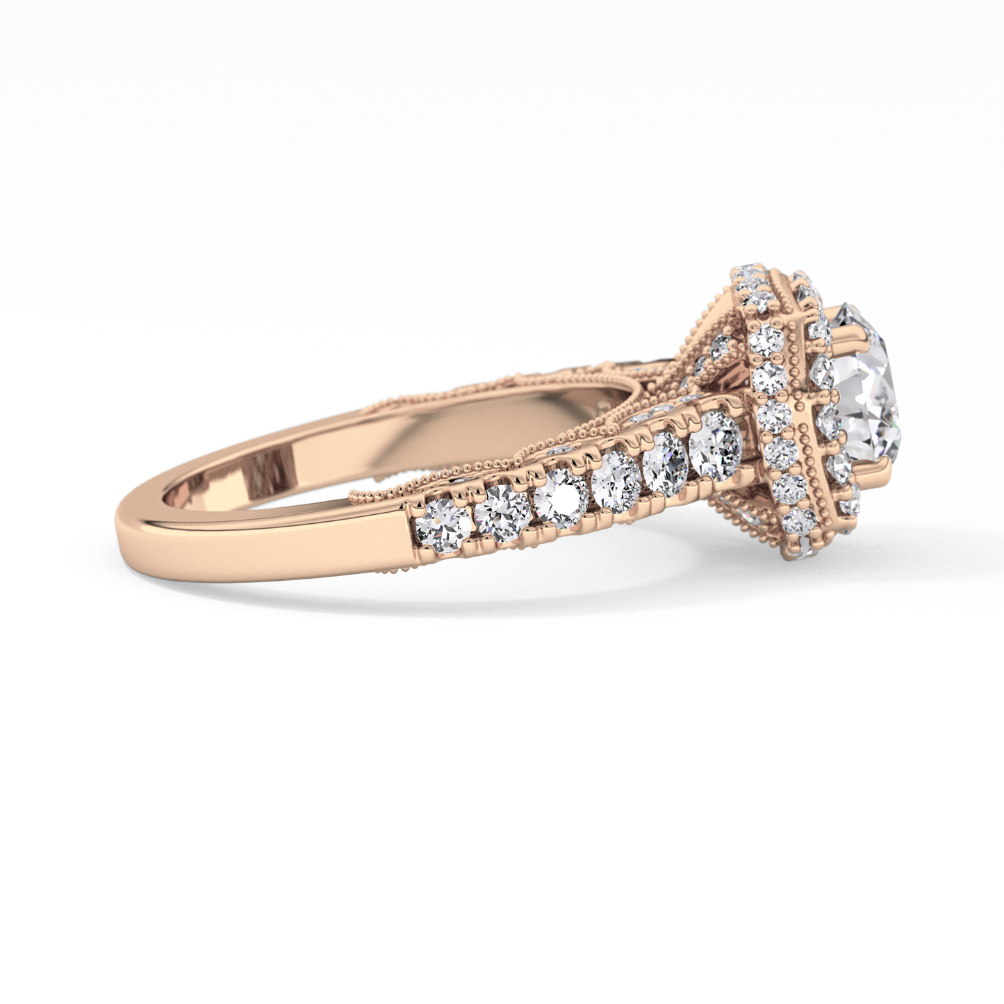 Round Cut 1.15 Carat Moissanite Ring – Halo and Pave Setting in Gold