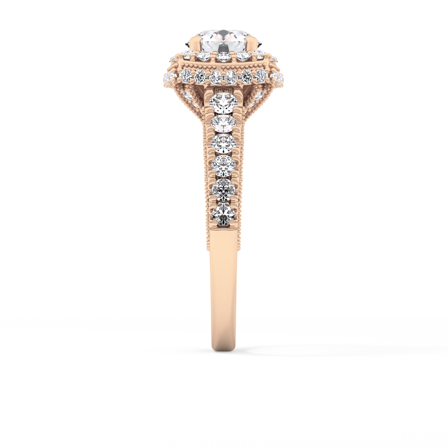 Round Cut 1.15 Carat Moissanite Ring – Halo and Pave Setting in Gold