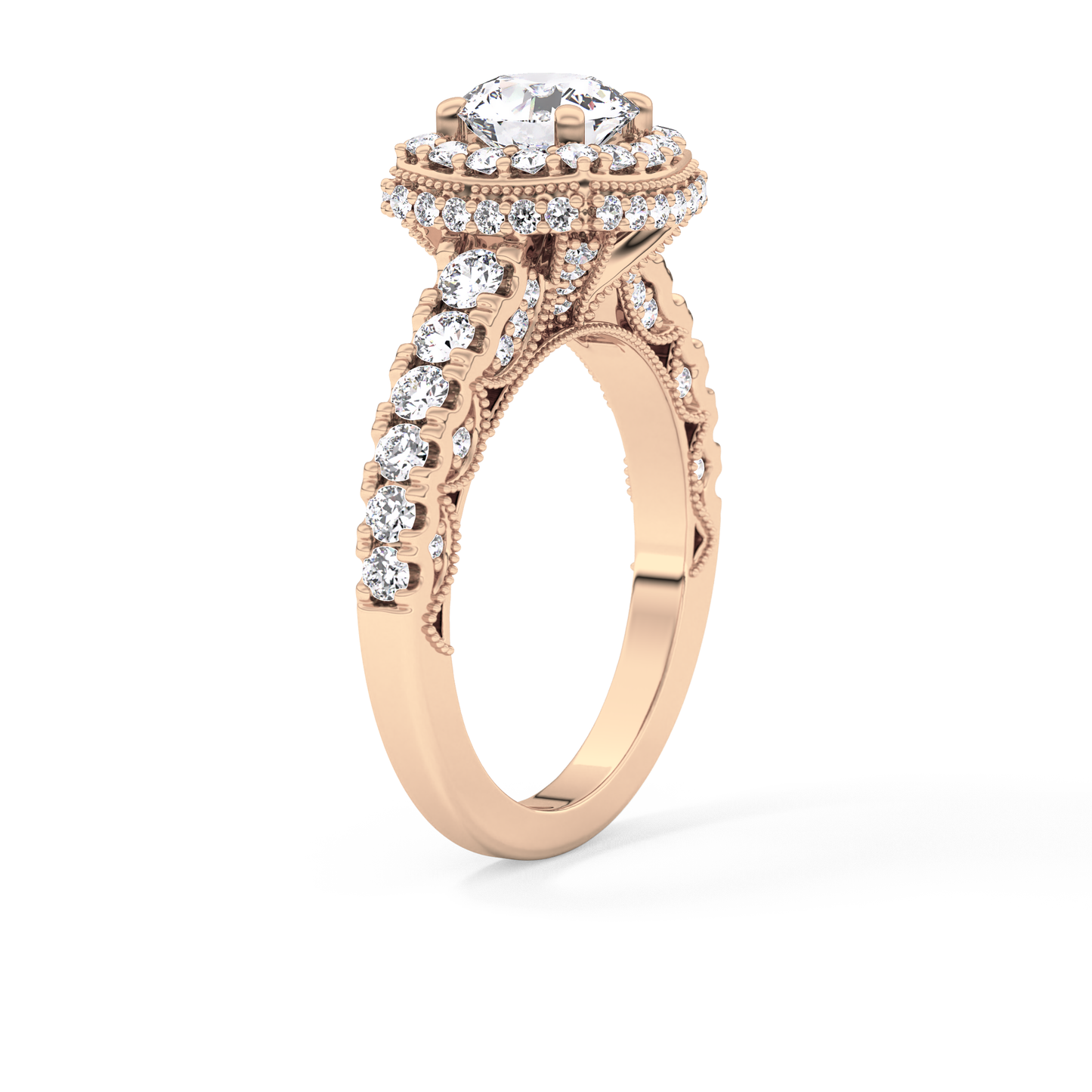 Round Cut 1.15 Carat Moissanite Ring – Halo and Pave Setting in Gold