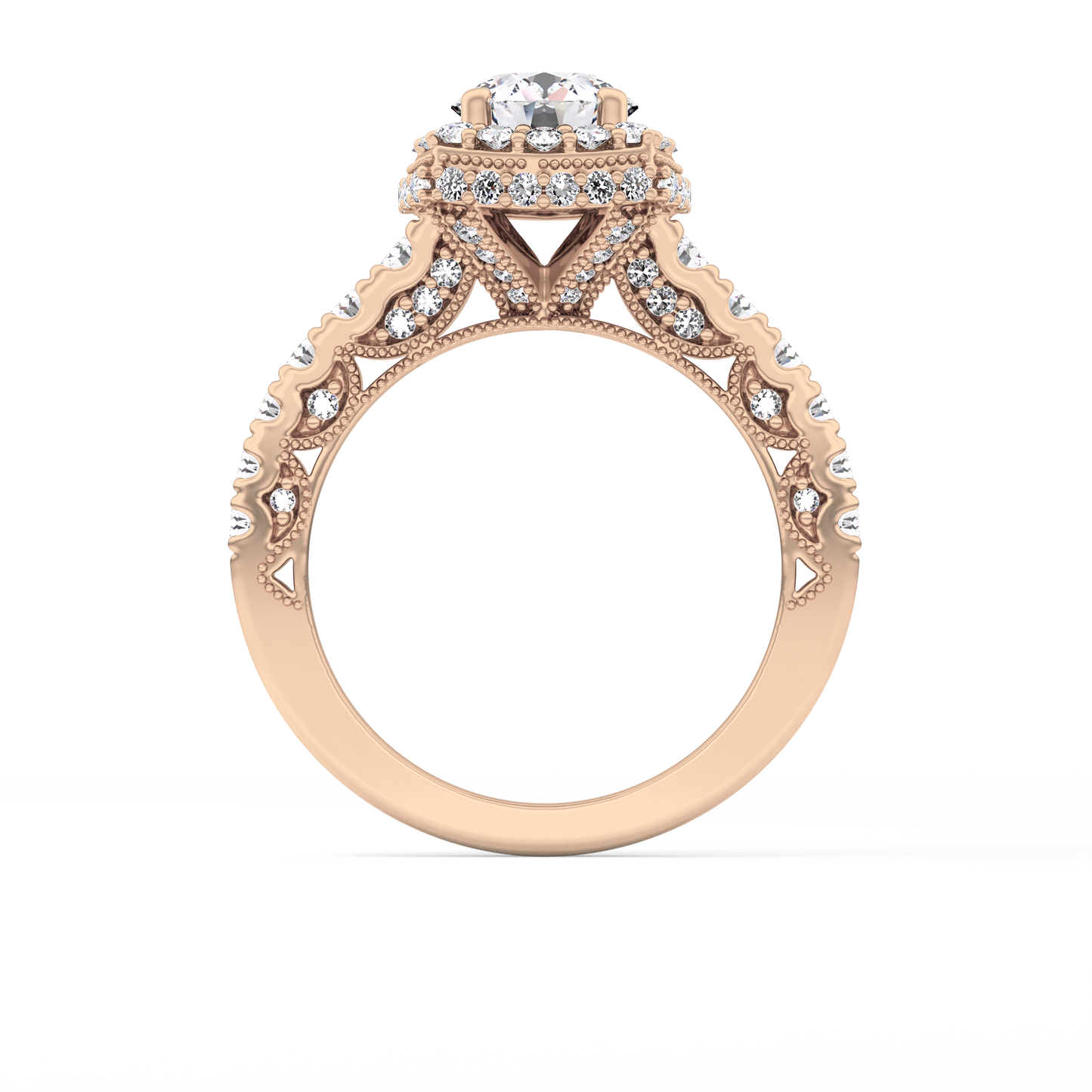Round Cut 1.15 Carat Moissanite Ring – Halo and Pave Setting in Gold