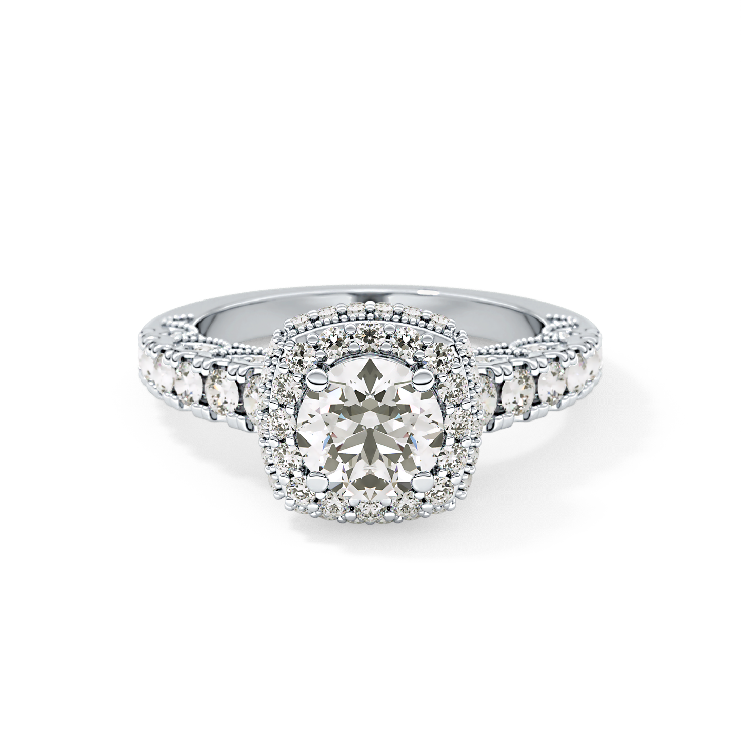 Round Cut 1.15 Carat Moissanite Ring – Halo and Pave Setting in Gold