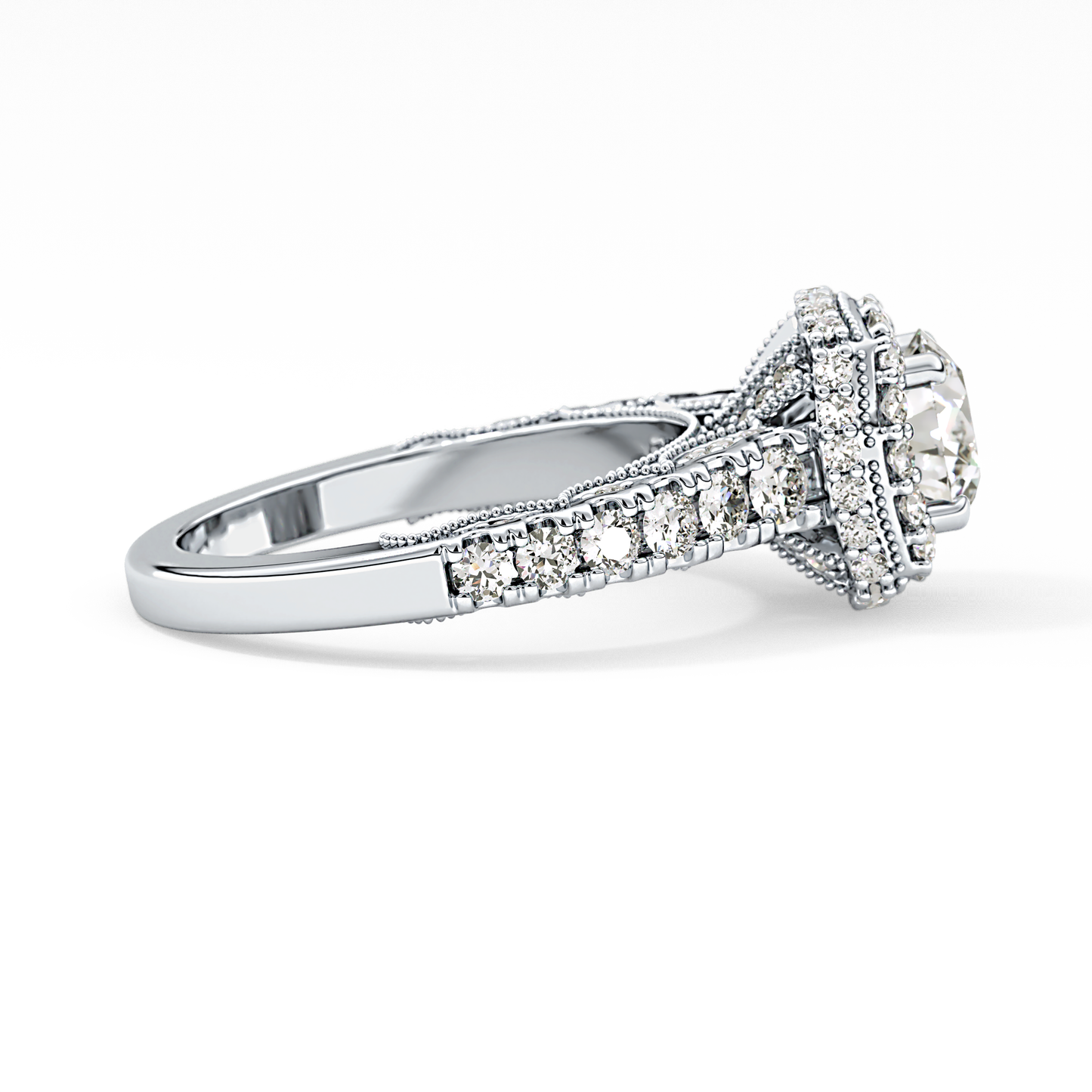 Round Cut 1.15 Carat Moissanite Ring – Halo and Pave Setting in Gold