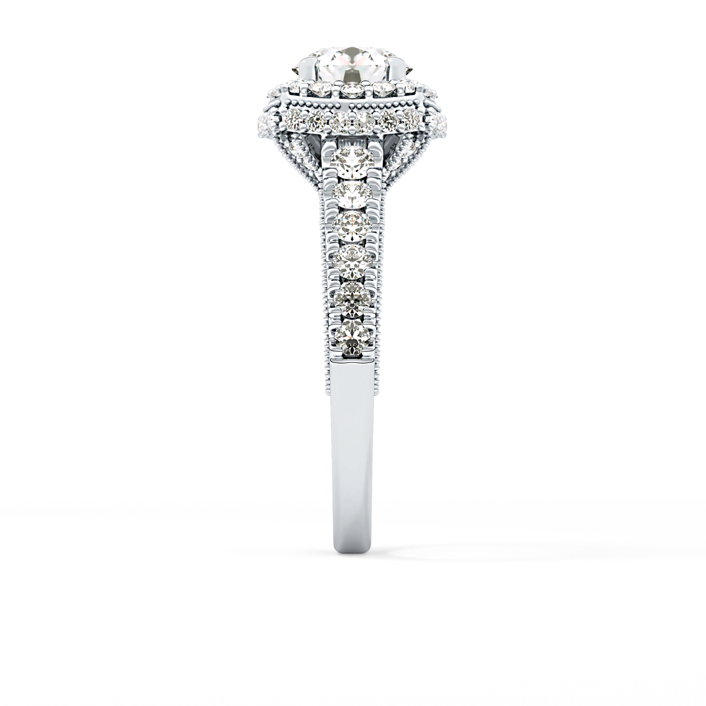 Round Cut 1.15 Carat Moissanite Ring – Halo and Pave Setting in Gold