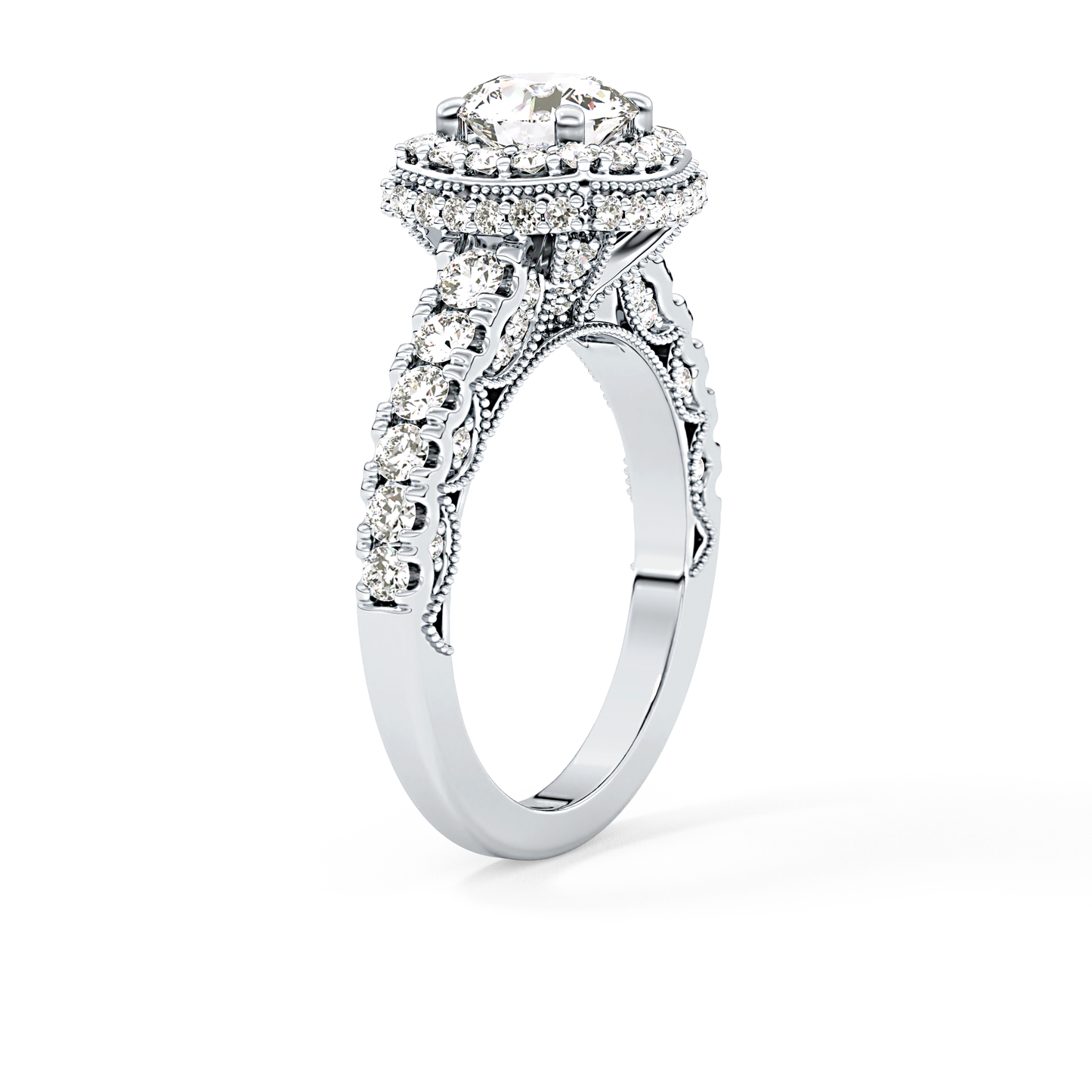 Round Cut 1.15 Carat Moissanite Ring – Halo and Pave Setting in Gold
