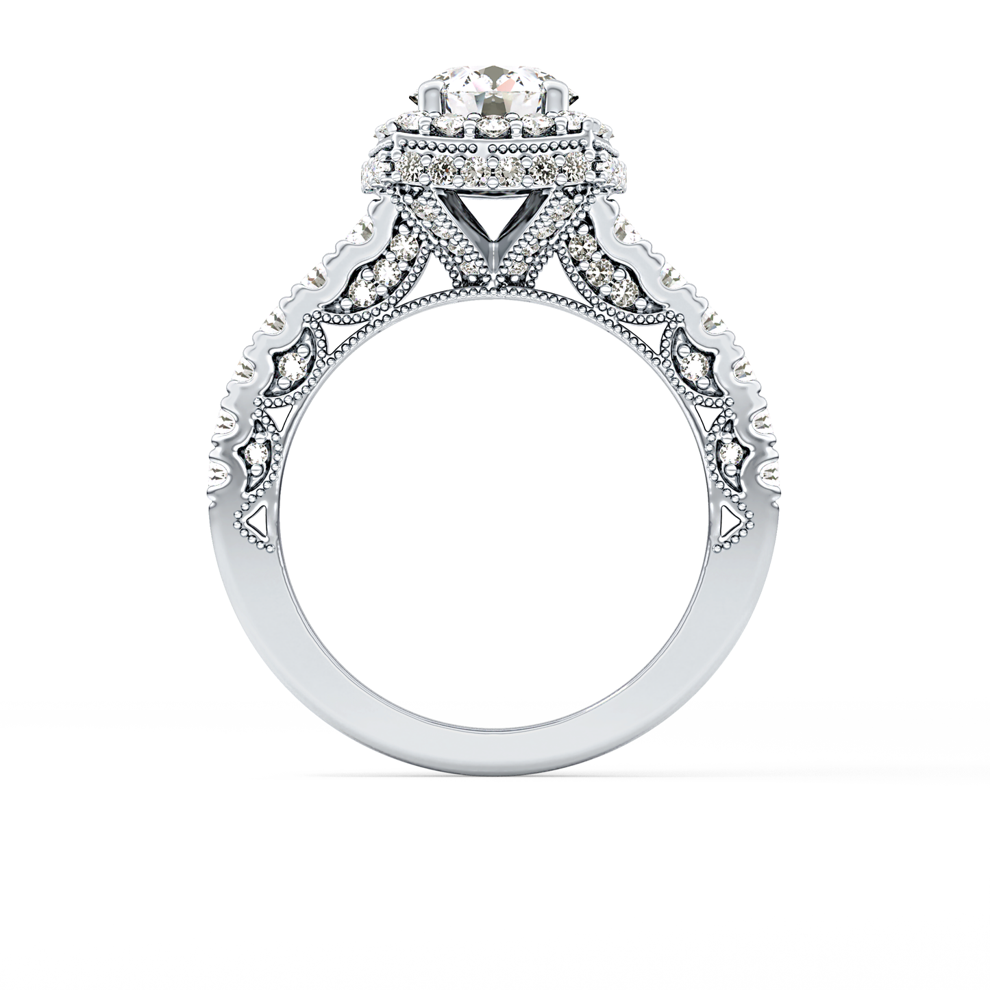 Round Cut 1.15 Carat Moissanite Ring – Halo and Pave Setting in Gold