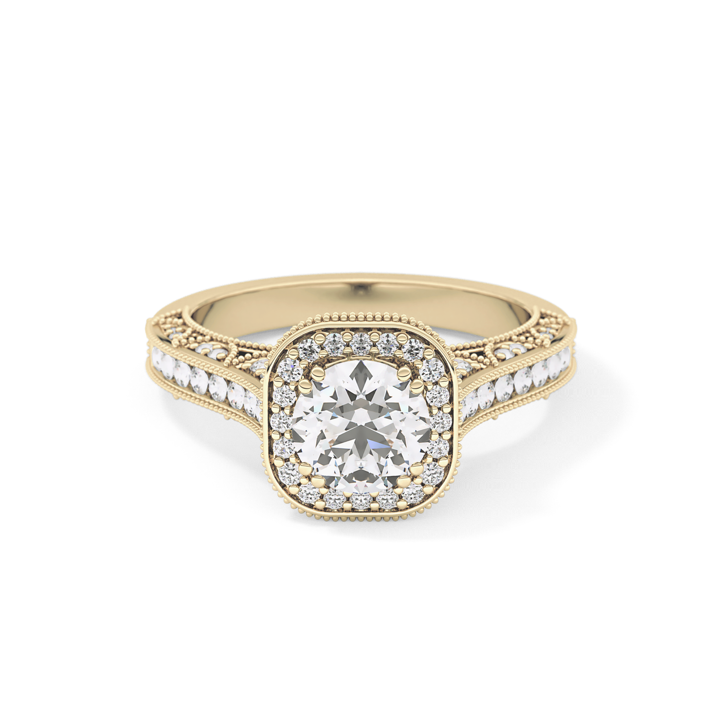 Round Cut 1.05 Carat Moissanite Ring – Halo and Pave Setting in Gold