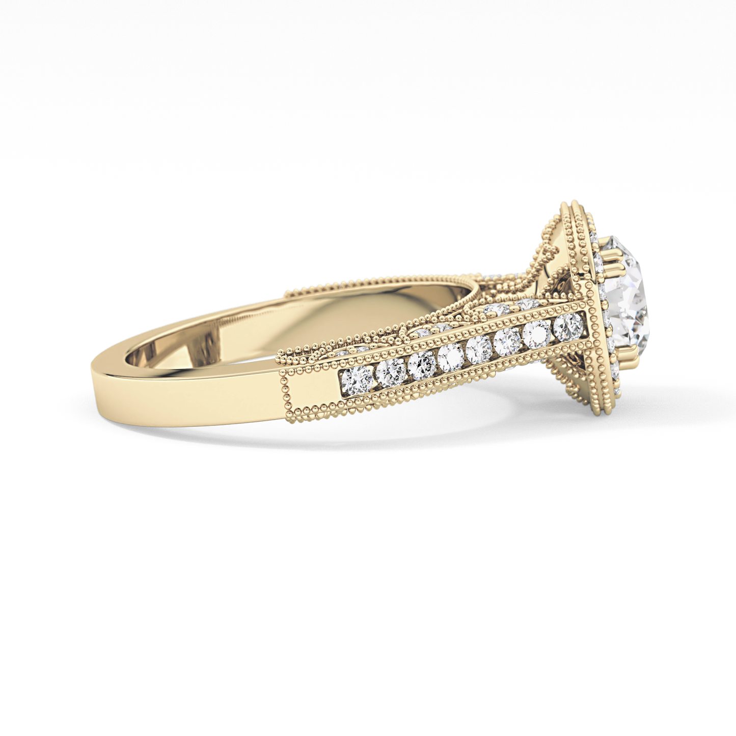 Round Cut 1.05 Carat Moissanite Ring – Halo and Pave Setting in Gold