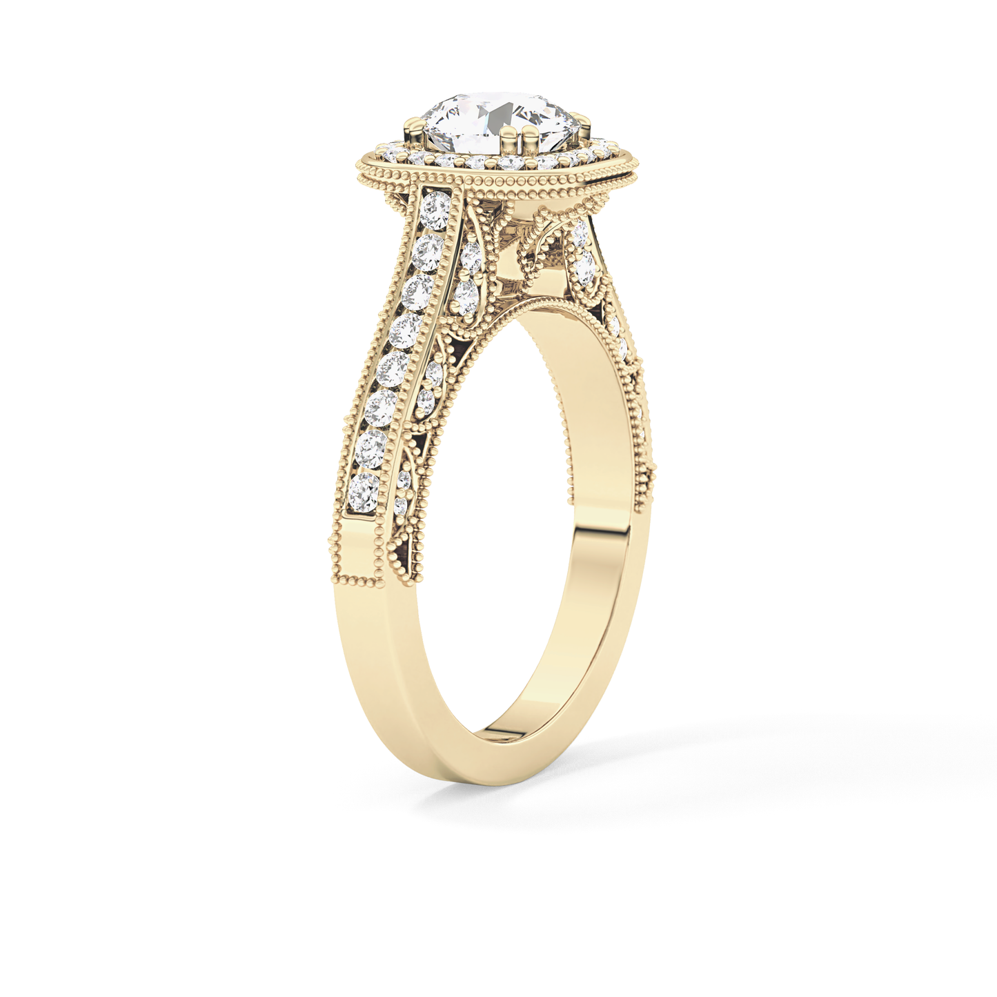 Round Cut 1.05 Carat Moissanite Ring – Halo and Pave Setting in Gold