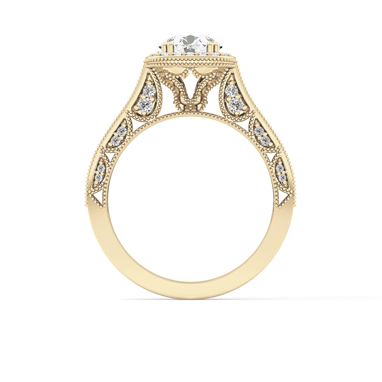 Round Cut 1.05 Carat Moissanite Ring – Halo and Pave Setting in Gold