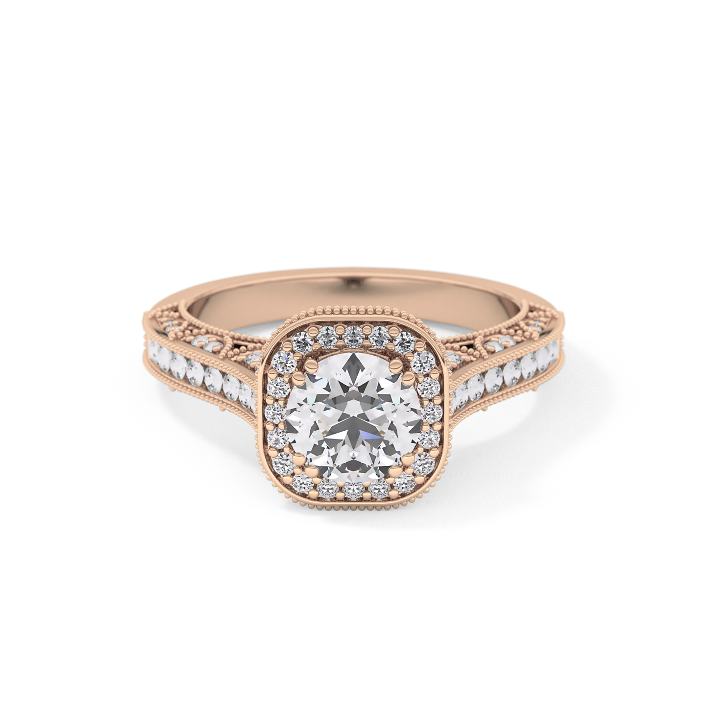 Round Cut 1.05 Carat Moissanite Ring – Halo and Pave Setting in Gold