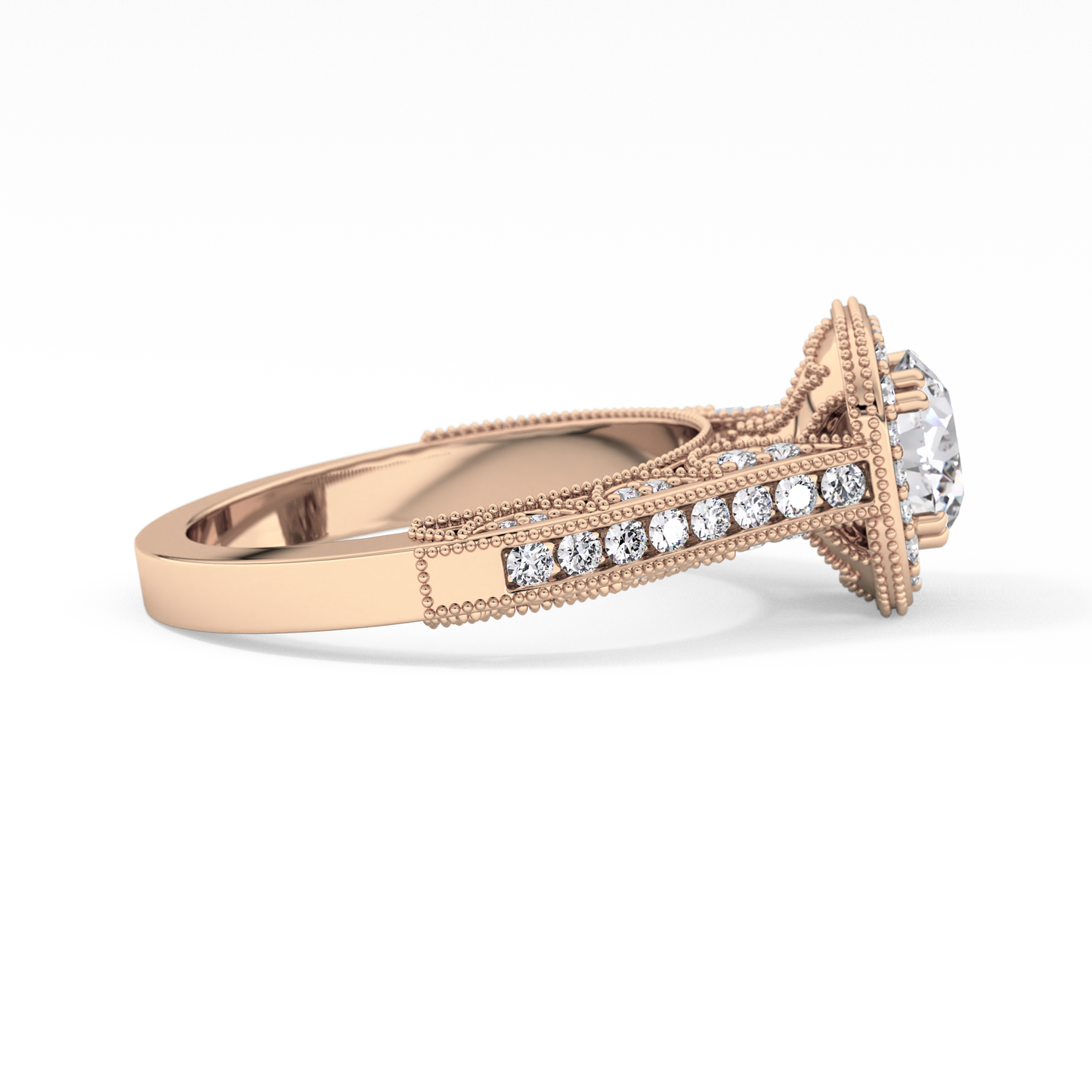 Round Cut 1.05 Carat Moissanite Ring – Halo and Pave Setting in Gold