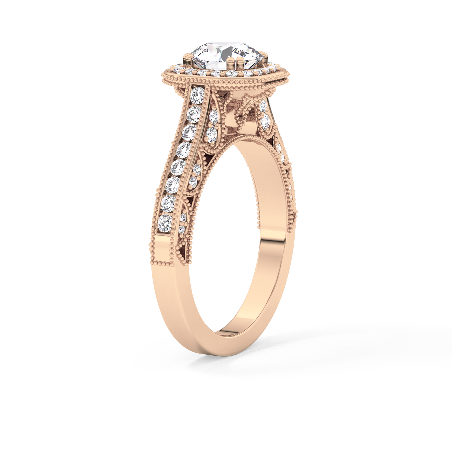 Round Cut 1.05 Carat Moissanite Ring – Halo and Pave Setting in Gold