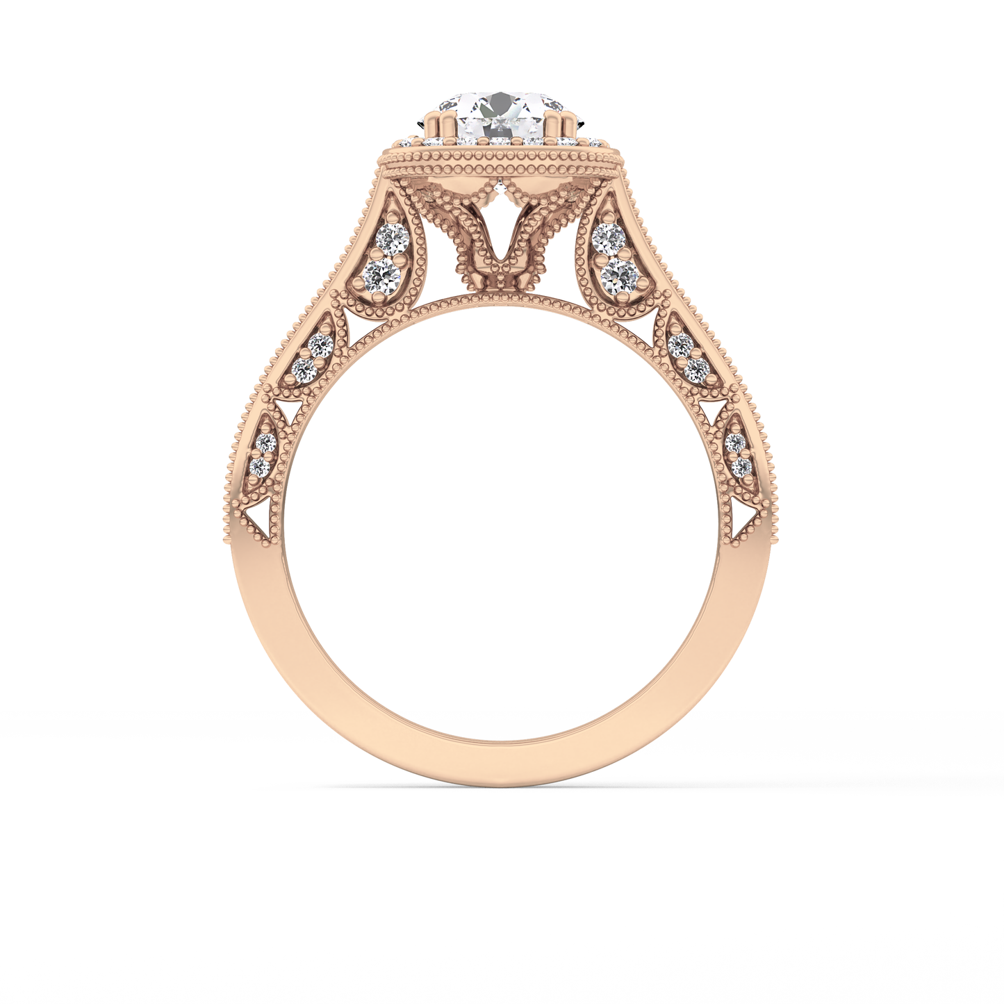 Round Cut 1.05 Carat Moissanite Ring – Halo and Pave Setting in Gold