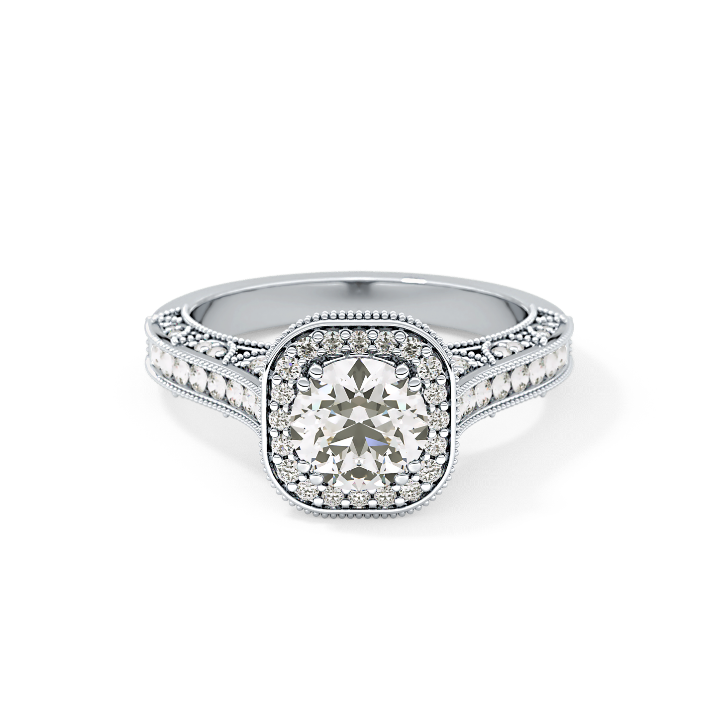 Round Cut 1.05 Carat Moissanite Ring – Halo and Pave Setting in Gold