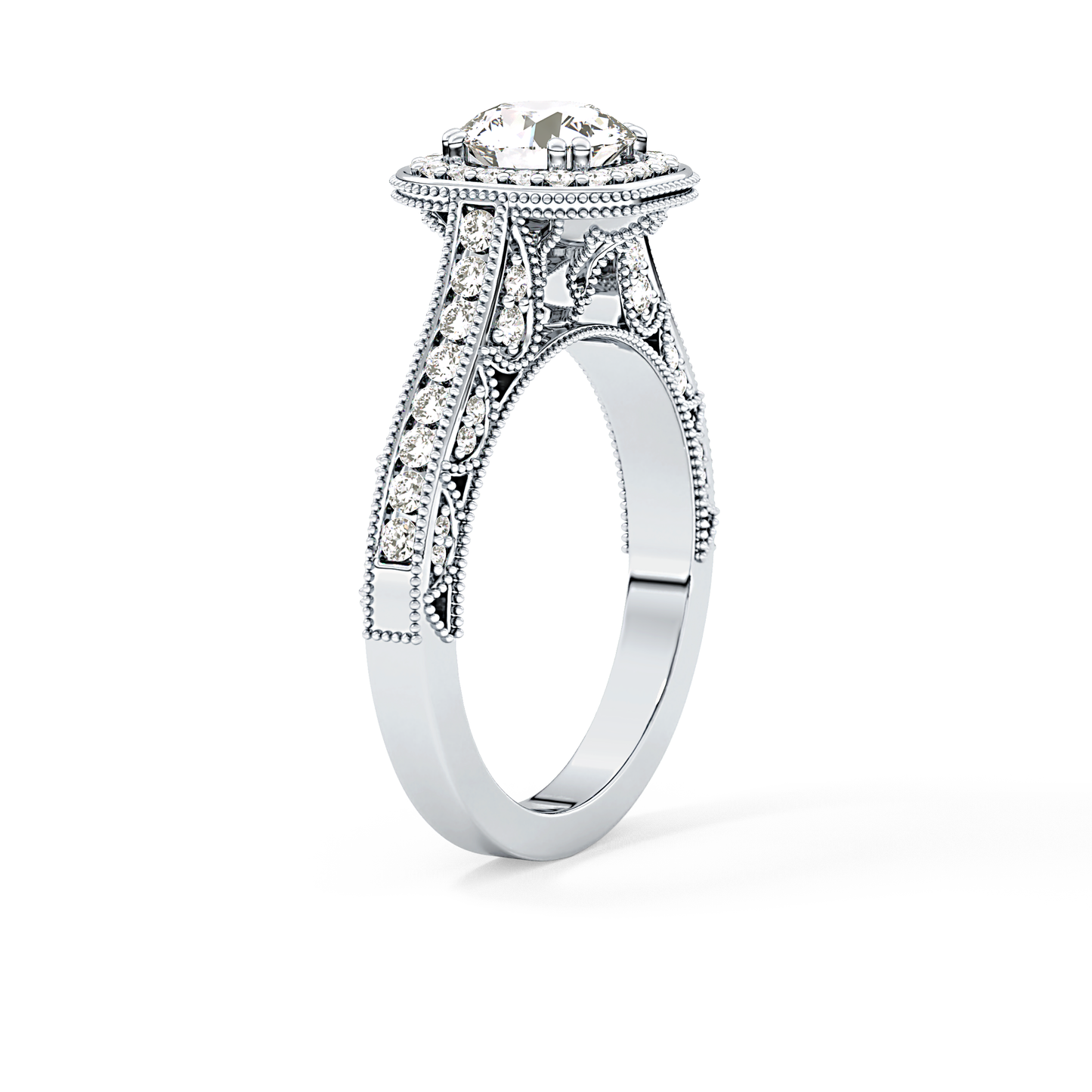 Round Cut 1.05 Carat Moissanite Ring – Halo and Pave Setting in Gold