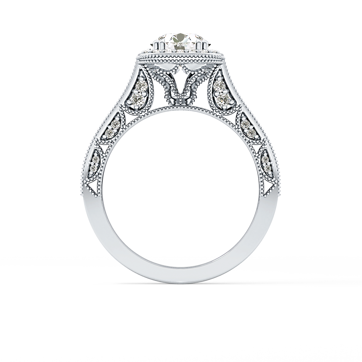 Round Cut 1.05 Carat Moissanite Ring – Halo and Pave Setting in Gold