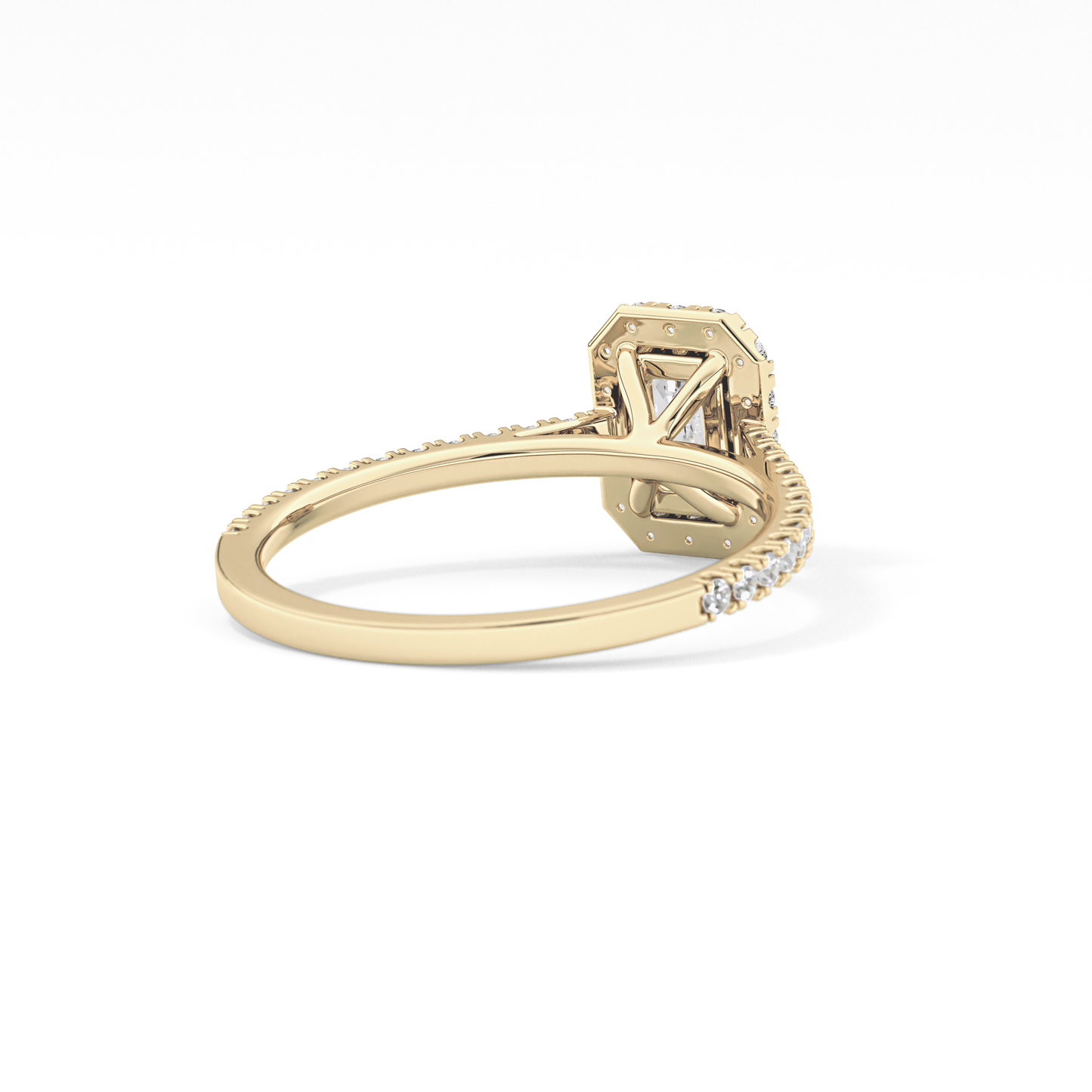 Emerald Cut 0.56 Carat Moissanite Ring – Halo and Pave Setting in Gold