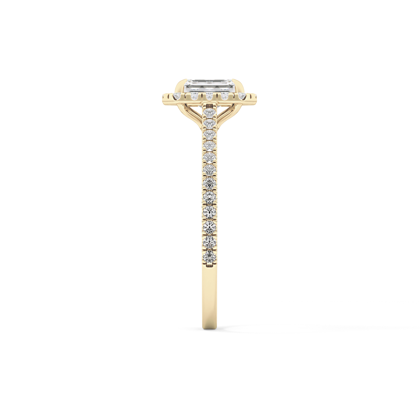 Emerald Cut 0.56 Carat Moissanite Ring – Halo and Pave Setting in Gold