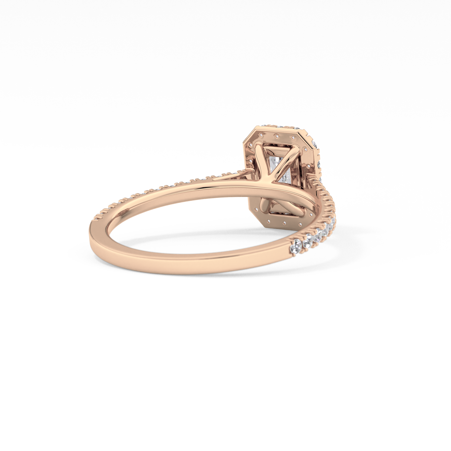 Emerald Cut 0.56 Carat Moissanite Ring – Halo and Pave Setting in Gold
