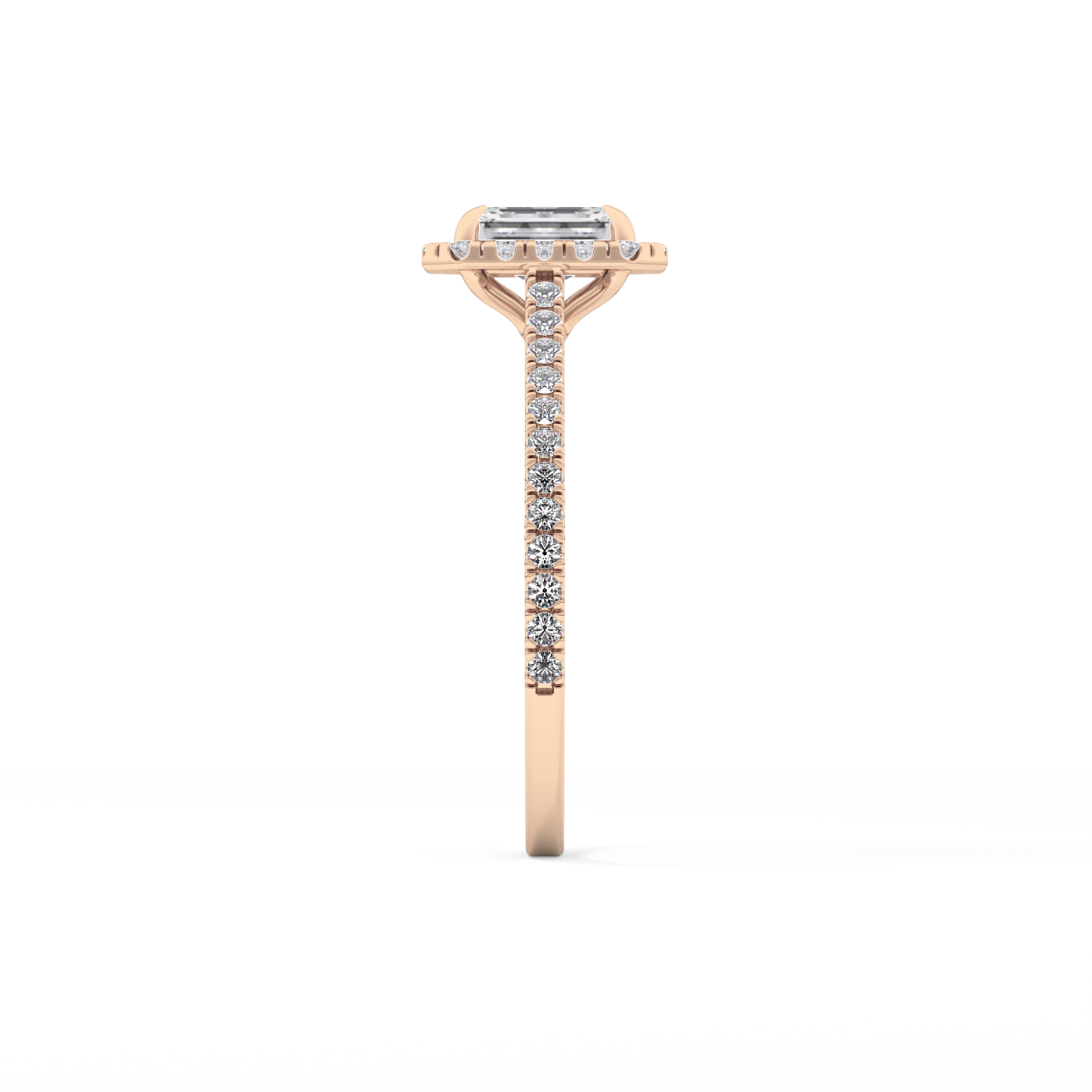 Emerald Cut 0.56 Carat Moissanite Ring – Halo and Pave Setting in Gold