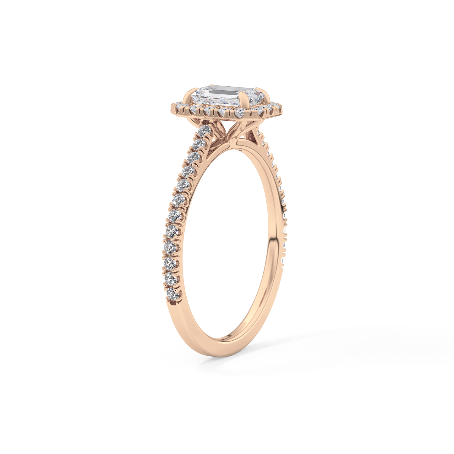 Emerald Cut 0.56 Carat Moissanite Ring – Halo and Pave Setting in Gold