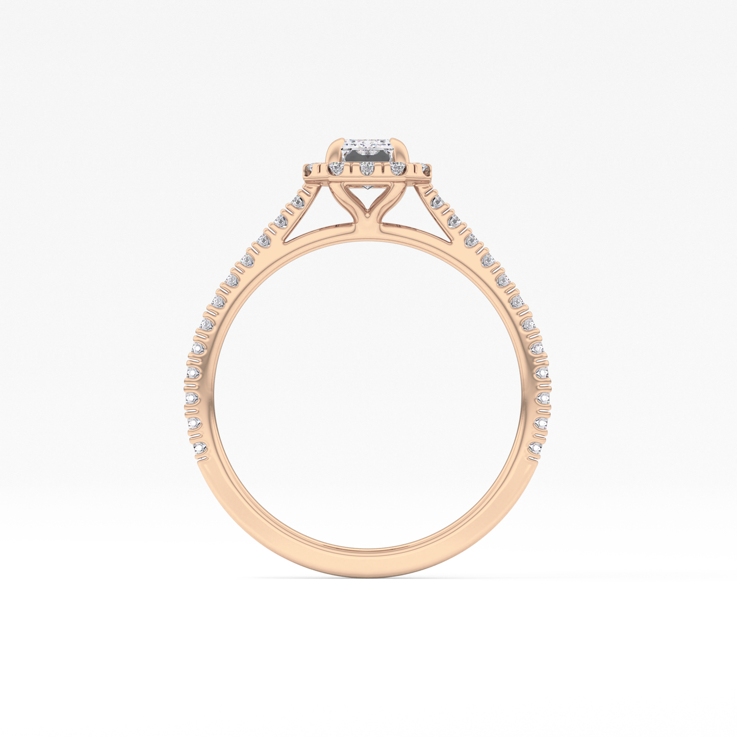 Emerald Cut 0.56 Carat Moissanite Ring – Halo and Pave Setting in Gold