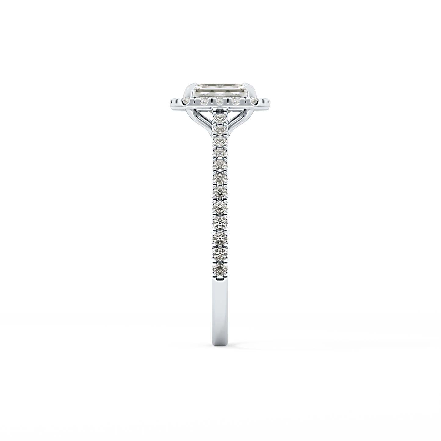 Emerald Cut 0.56 Carat Moissanite Ring – Halo and Pave Setting in Gold