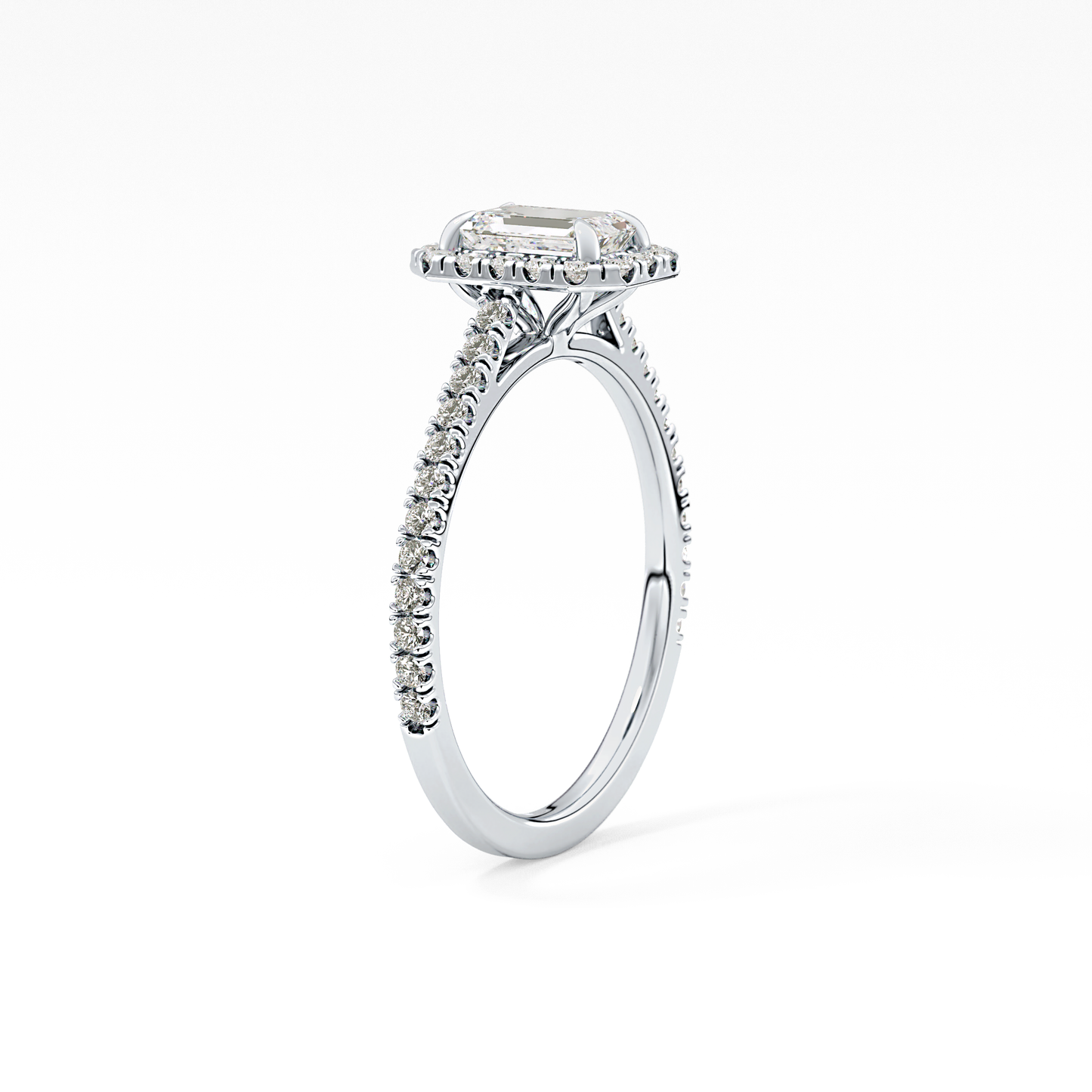 Emerald Cut 0.56 Carat Moissanite Ring – Halo and Pave Setting in Gold