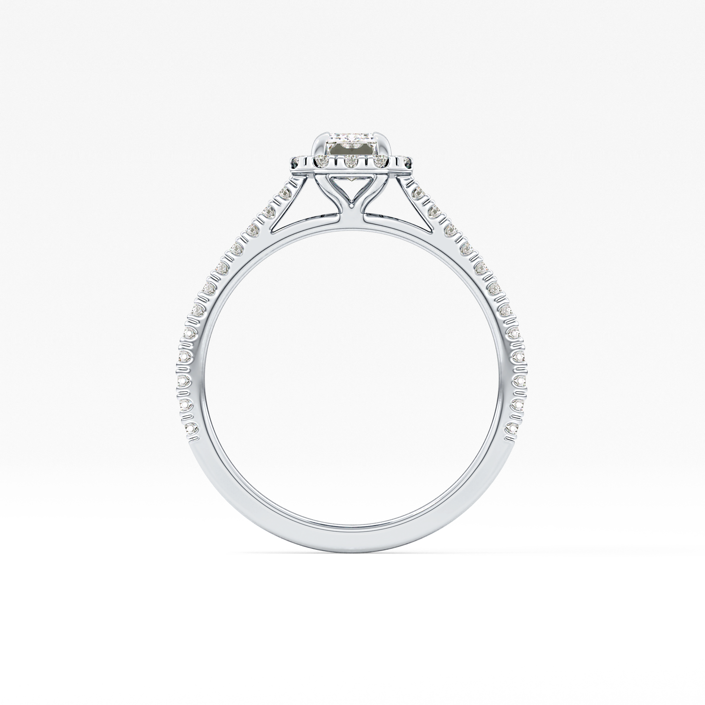 Emerald Cut 0.56 Carat Moissanite Ring – Halo and Pave Setting in Gold