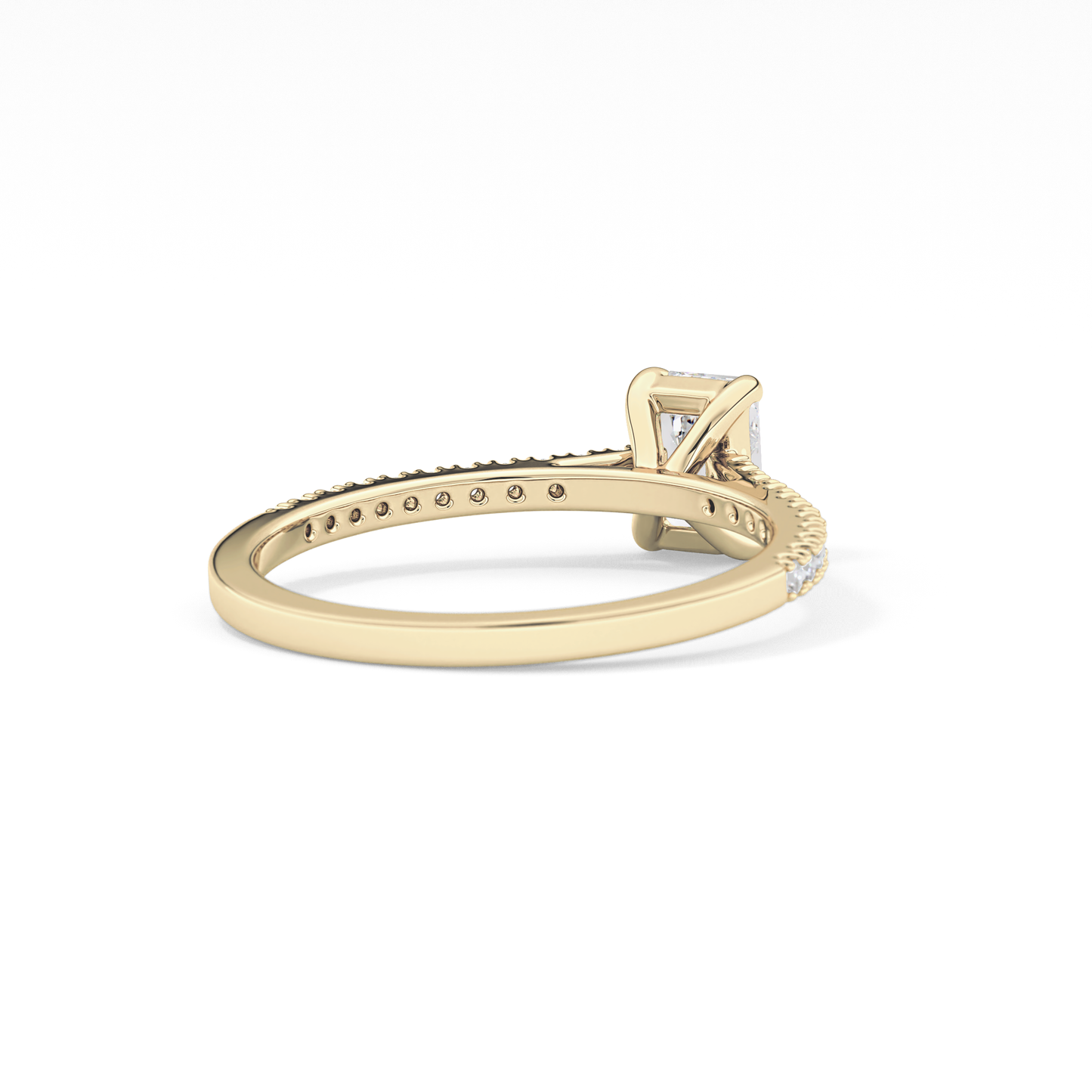 Emerald Cut 0.56 Carat Moissanite Ring – Pave Setting in Gold