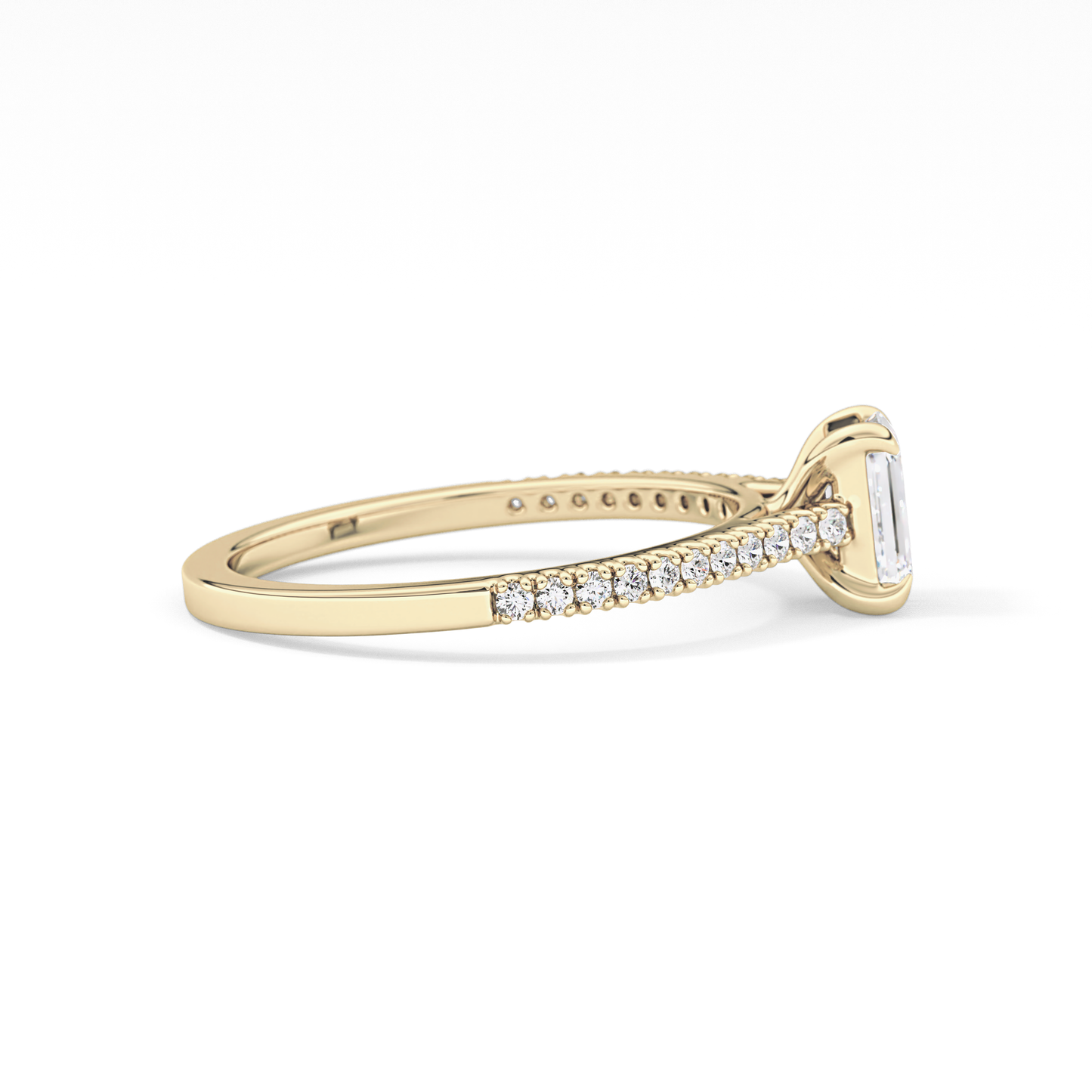 Emerald Cut 0.56 Carat Moissanite Ring – Pave Setting in Gold
