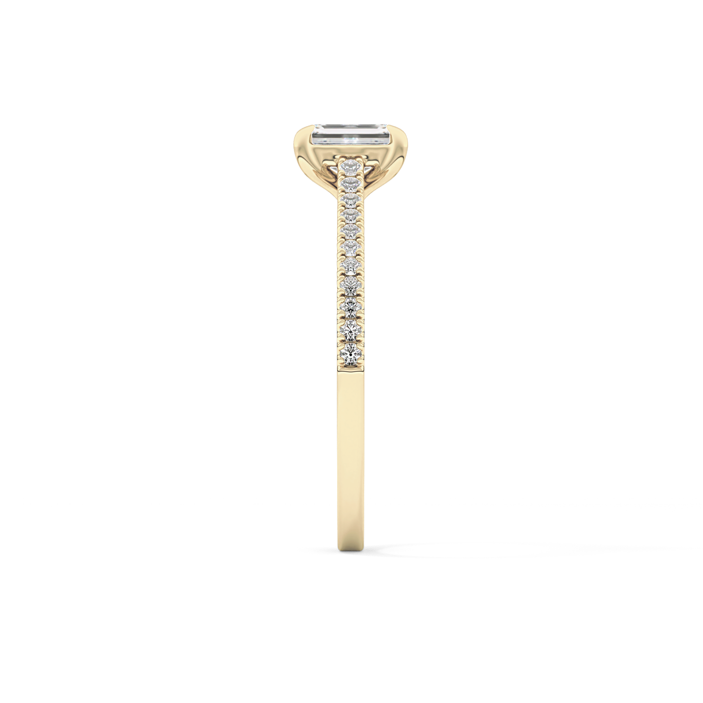 Emerald Cut 0.56 Carat Moissanite Ring – Pave Setting in Gold