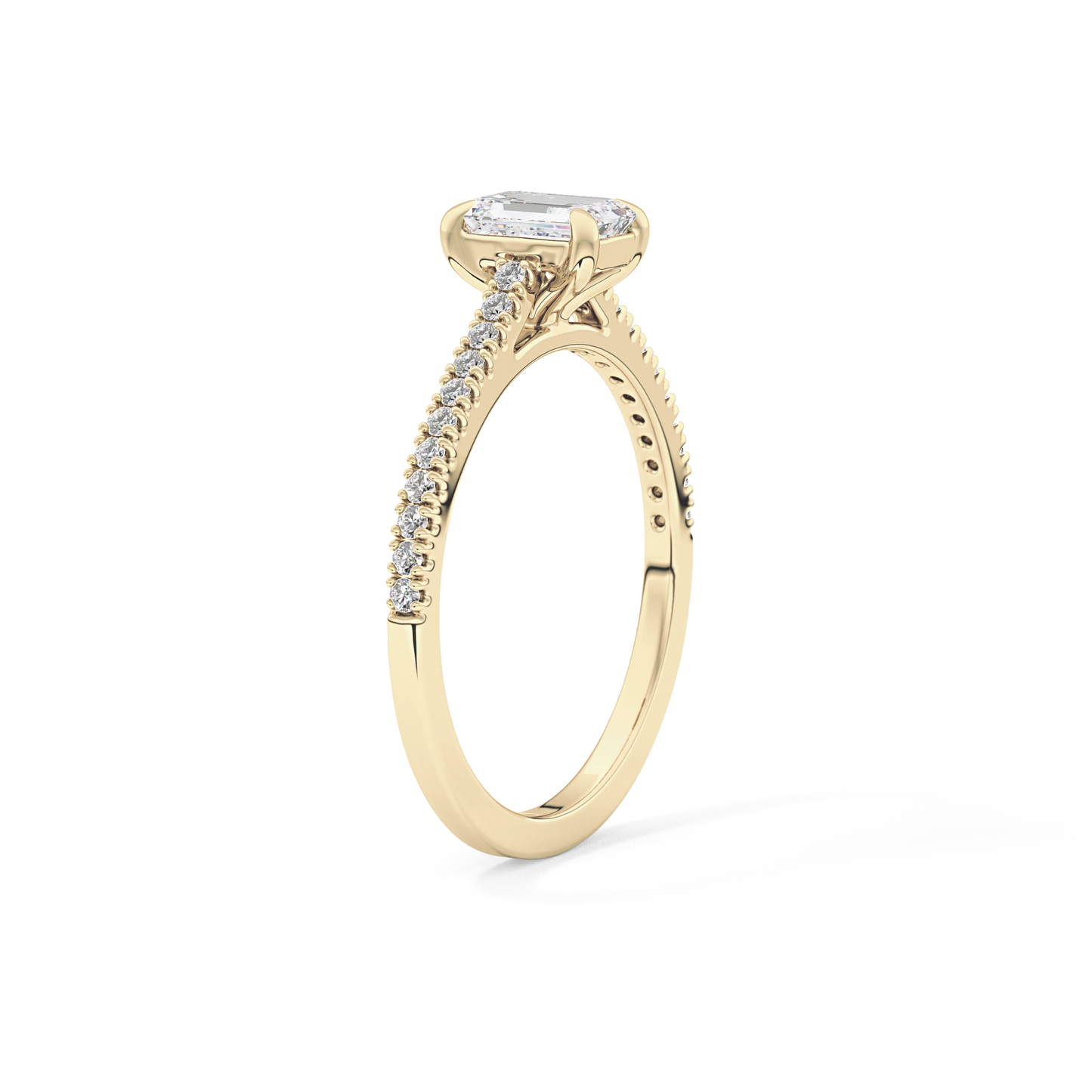 Emerald Cut 0.56 Carat Moissanite Ring – Pave Setting in Gold