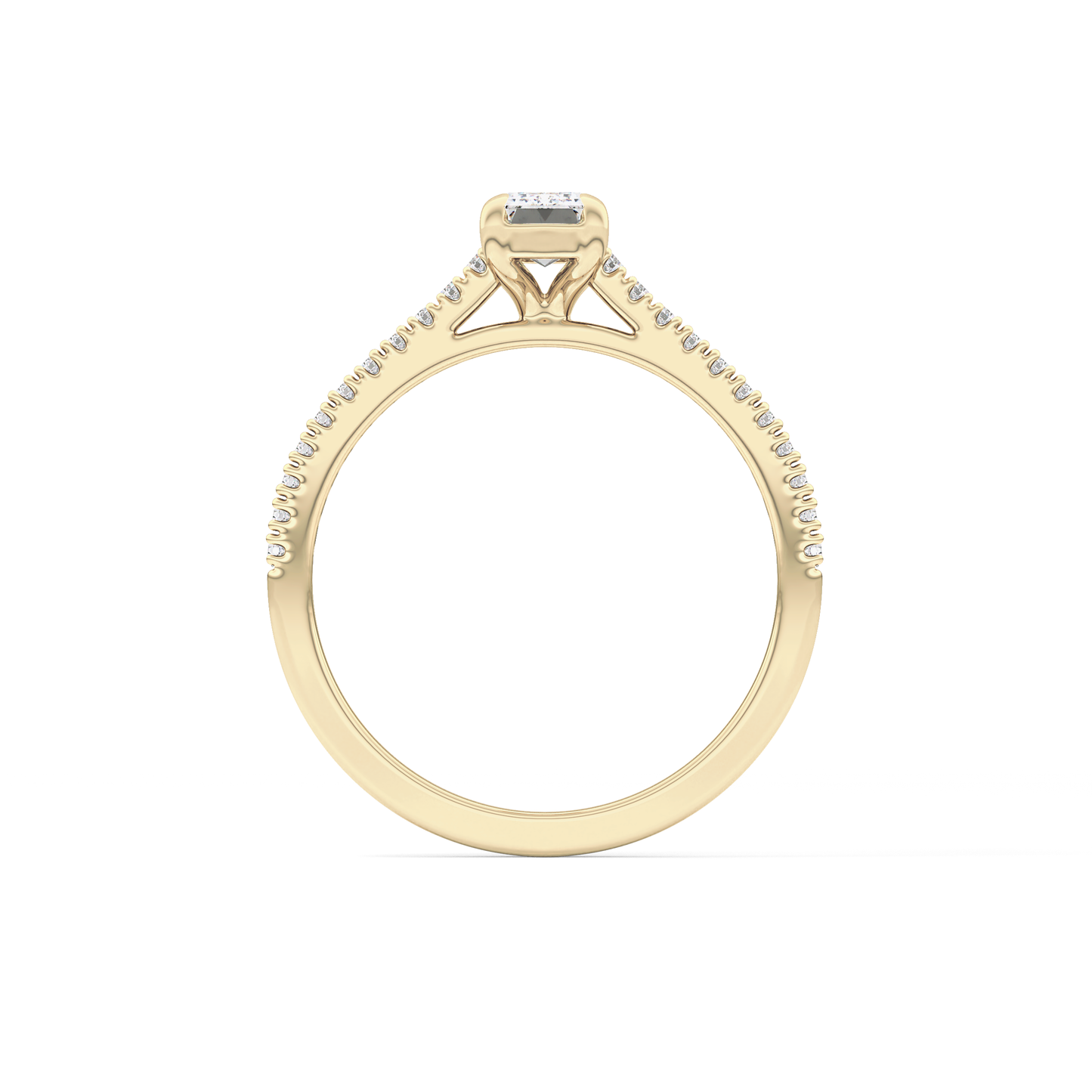 Emerald Cut 0.56 Carat Moissanite Ring – Pave Setting in Gold