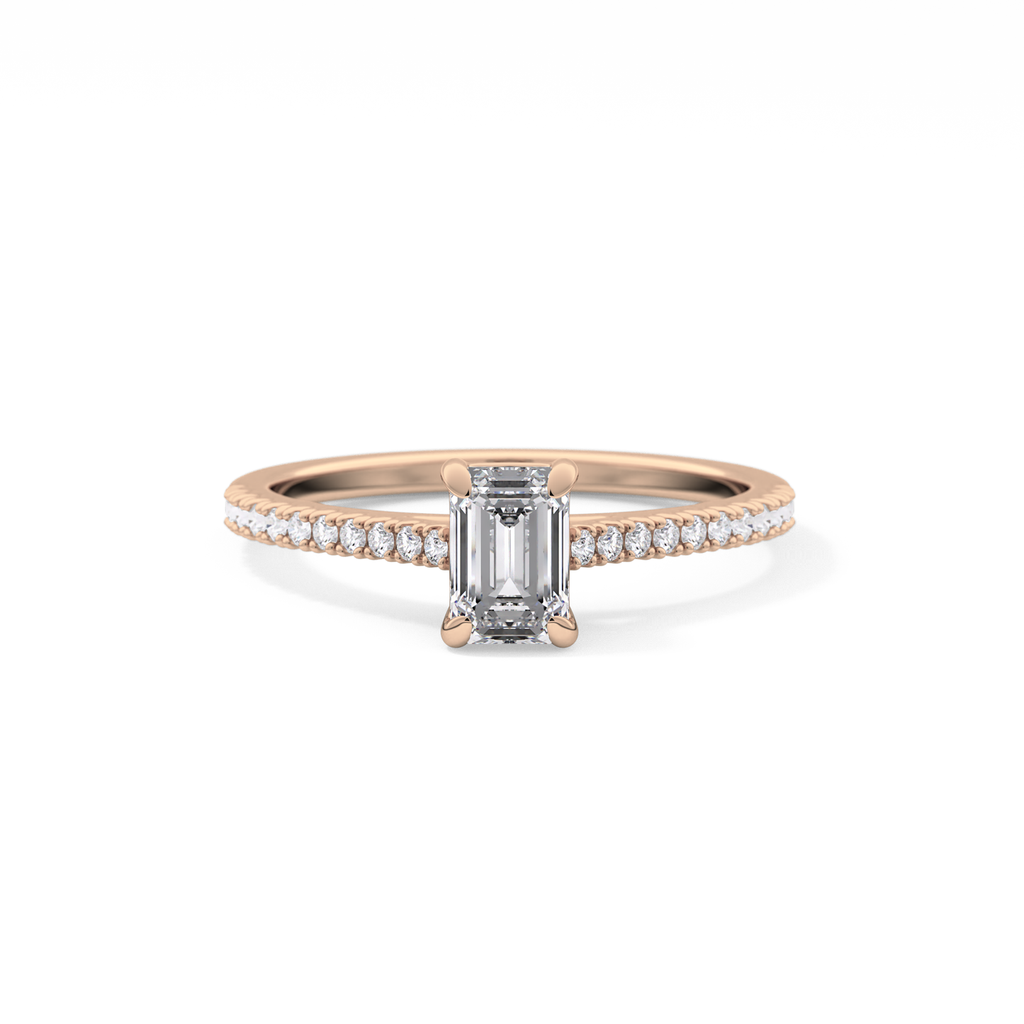 Emerald Cut 0.56 Carat Moissanite Ring – Pave Setting in Gold