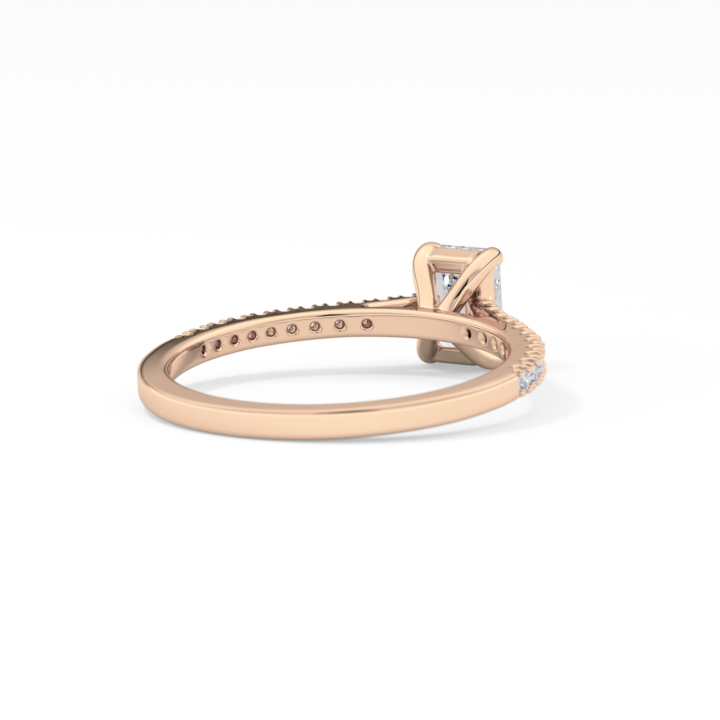 Emerald Cut 0.56 Carat Moissanite Ring – Pave Setting in Gold